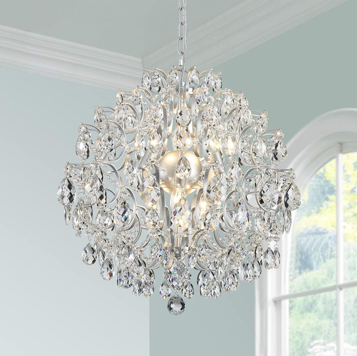 Gold Modern Pendant Chandelier Crystal Raindrop Lighting Ceiling Light Fixture Lamp for Dining Room Bathroom Bedroom Livingroom Entryway 1 E26 Bulbs Required D13 in X H16 In