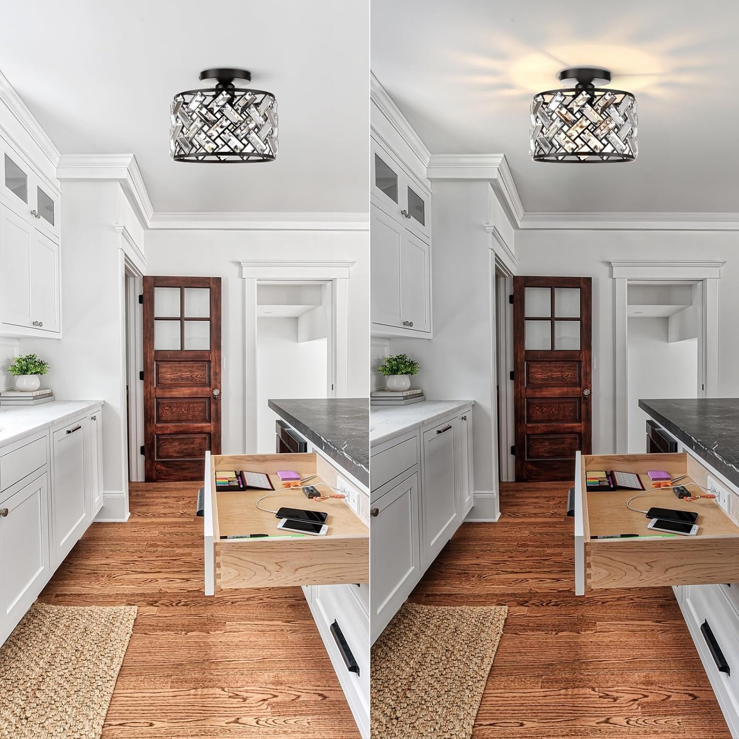 Black Crystal Flush Mount Ceiling Light Fixture