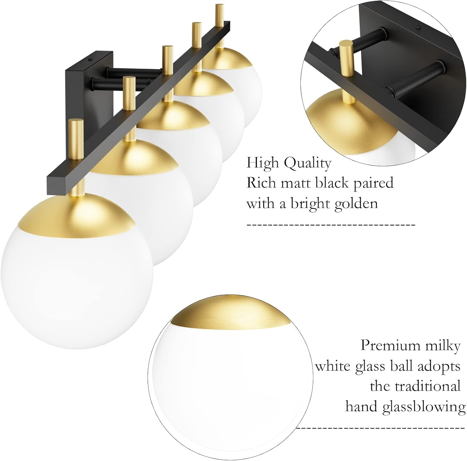 5-Light Mid-Century Vanity Light – Black/Gold