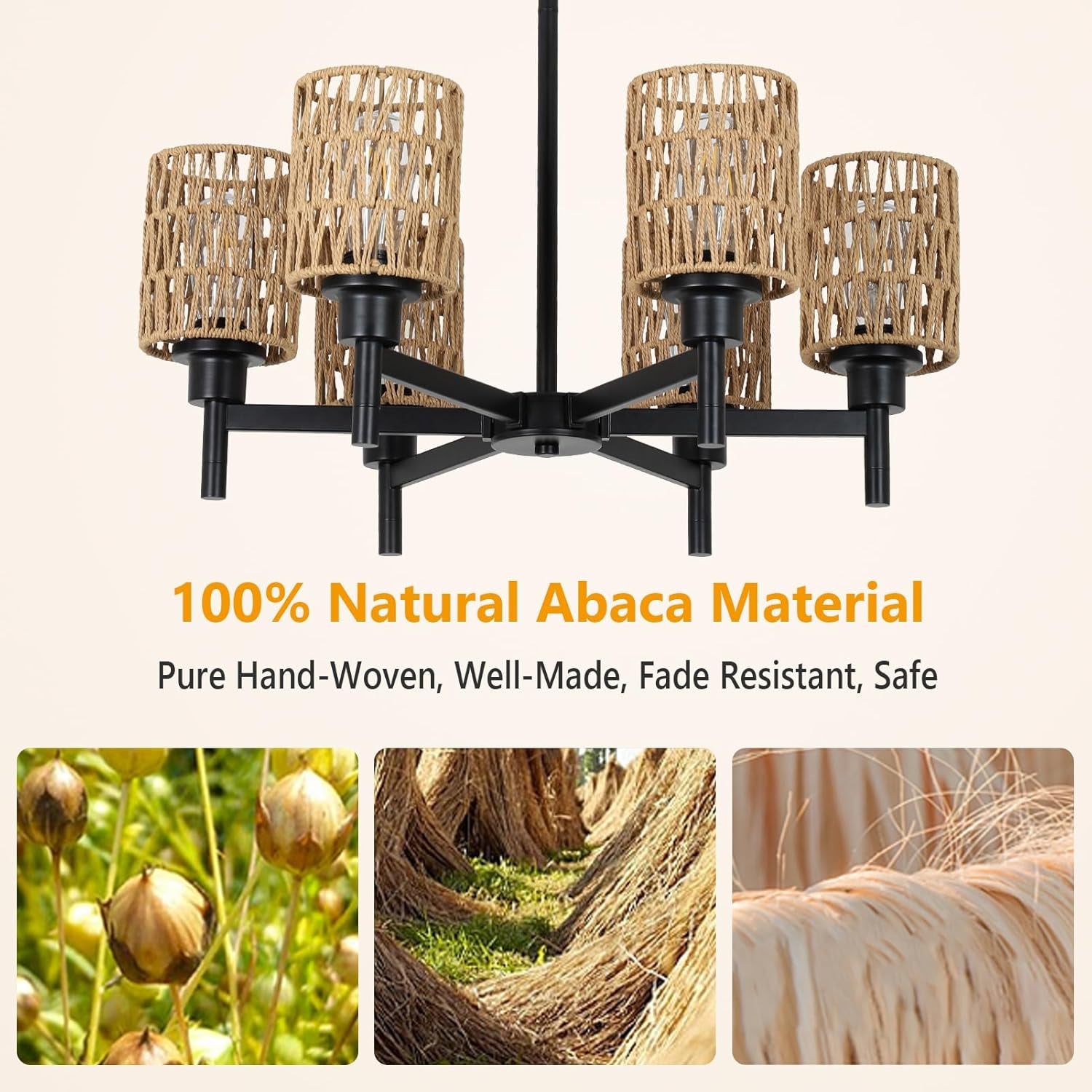 Rattan Farmhouse Chandelier – Black Boho Pendant