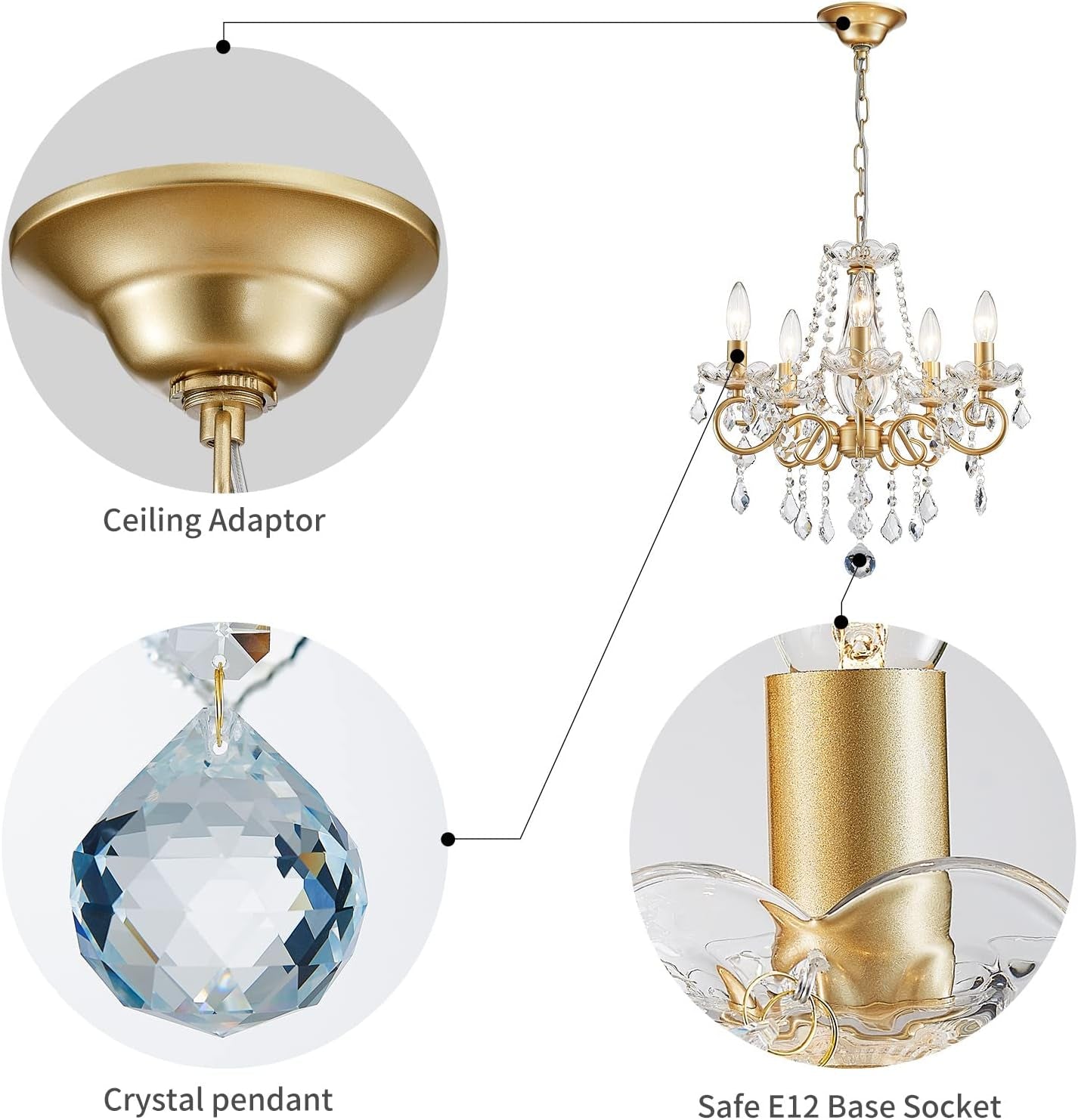 Mini Gold Crystal Chandelier – 5-Light, K9