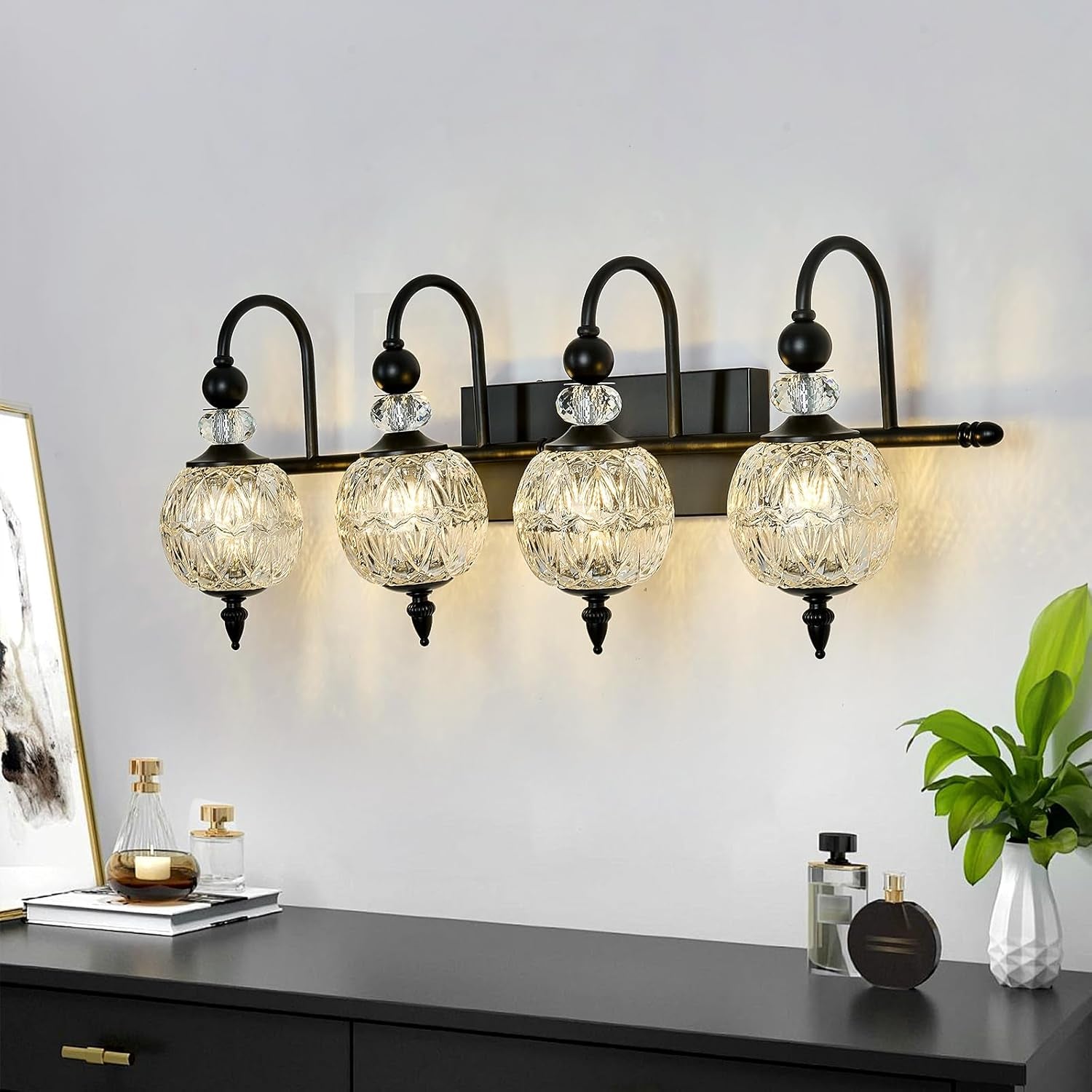 2-Light Gold Vintage Glass Globe Bathroom Vanity Light