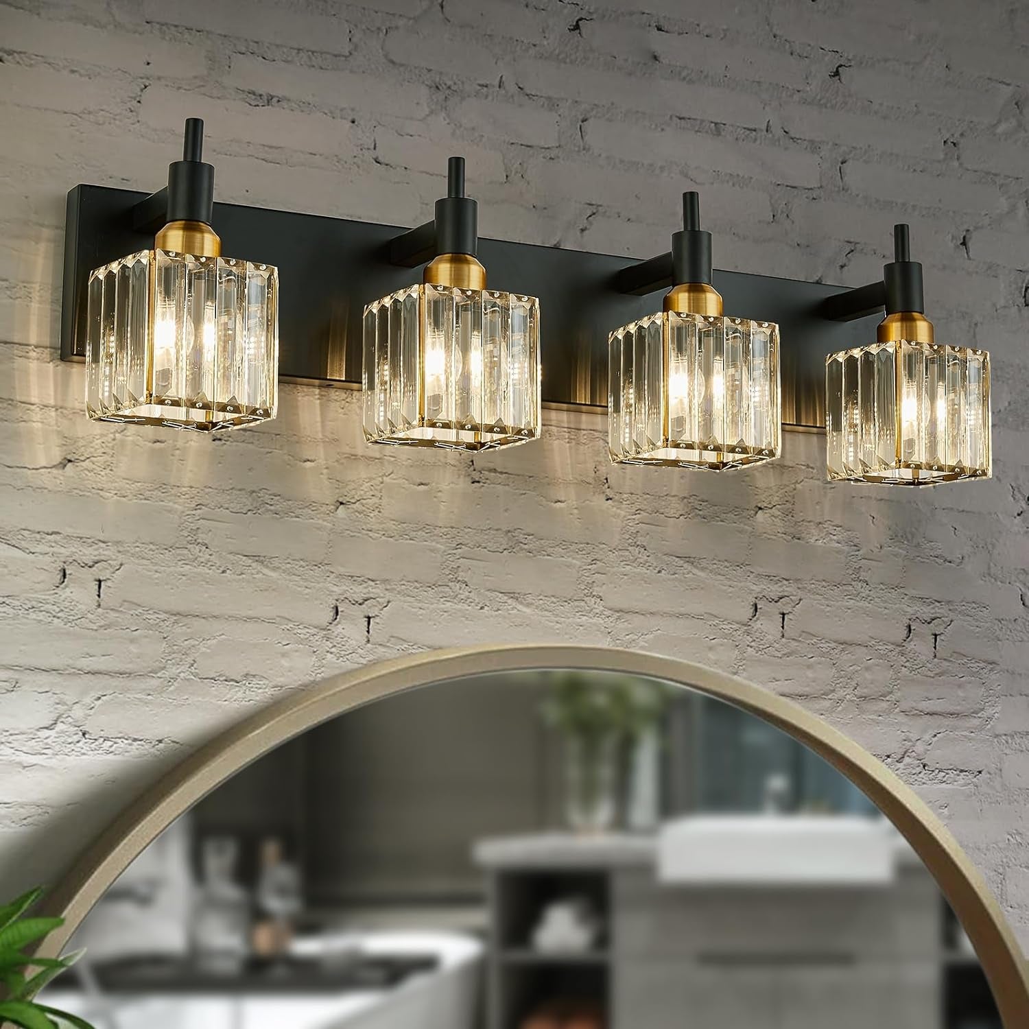 Gold Modern 3-Light Crystal Bathroom Vanity Light