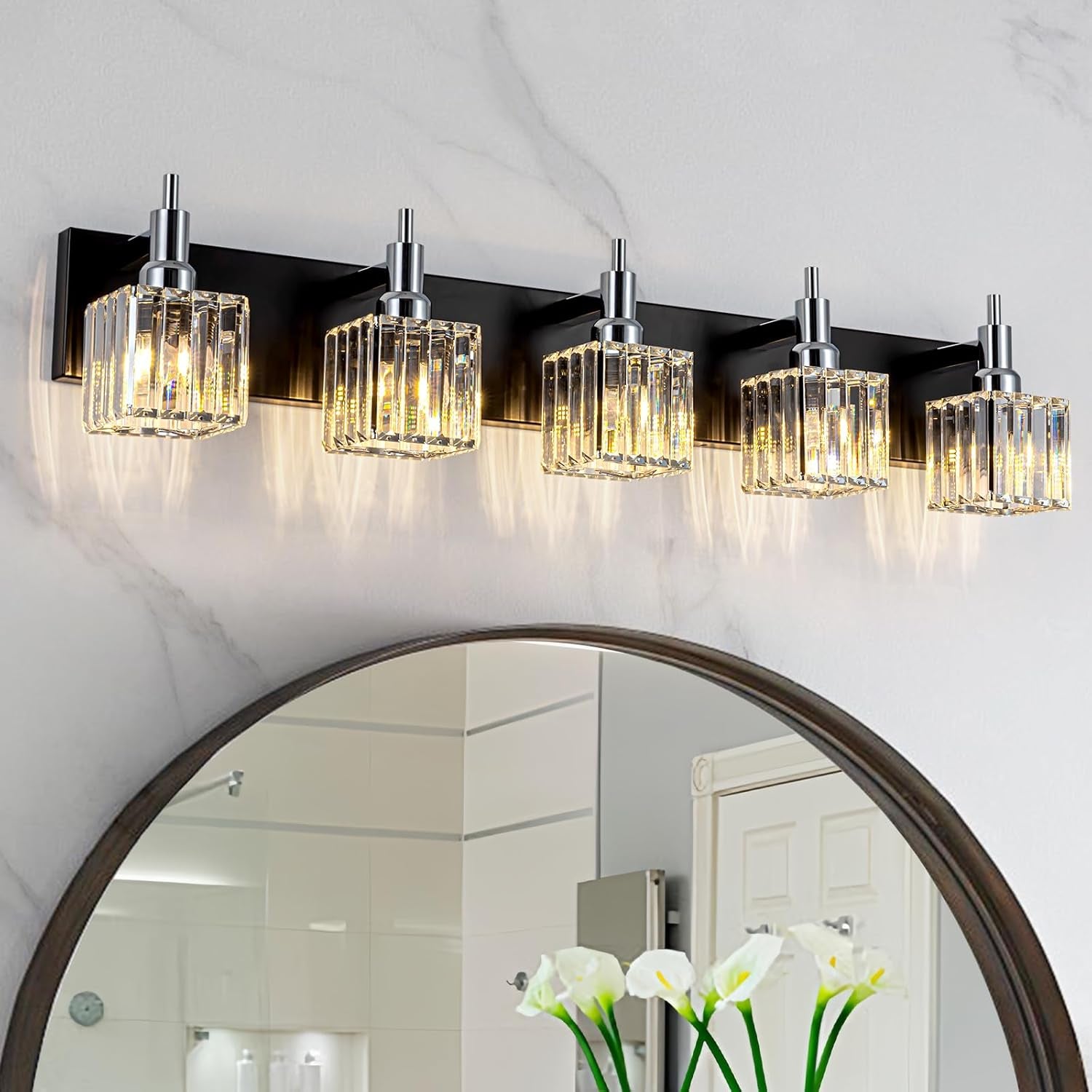 Gold Modern 3-Light Crystal Bathroom Vanity Light