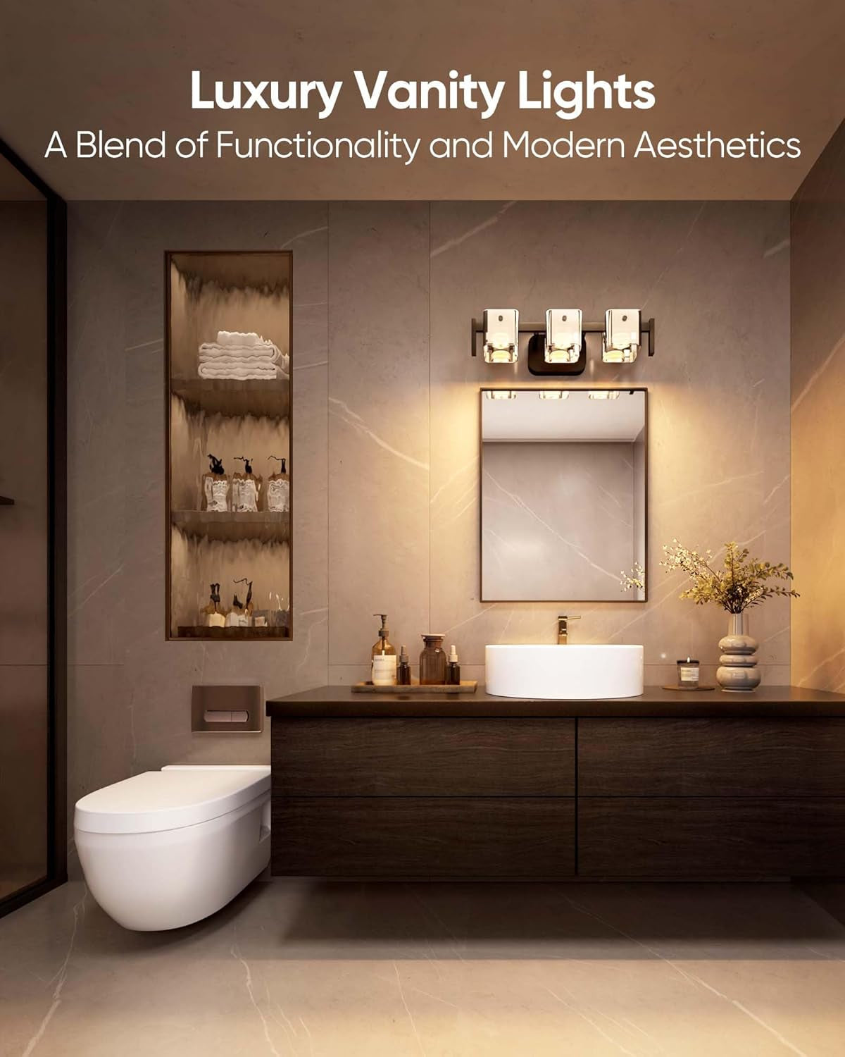 3-Light Modern LED Bathroom Vanity Light, Ash Gray