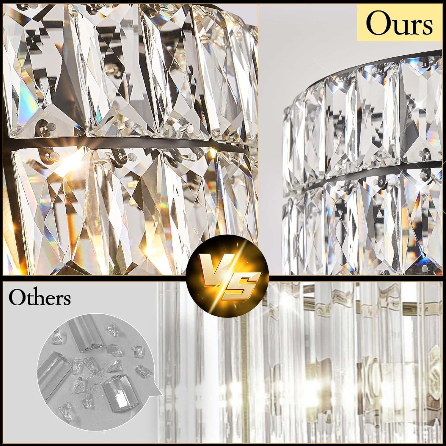 20" Black Crystal Drum Chandelier – 6-Light Semi Flush Mount