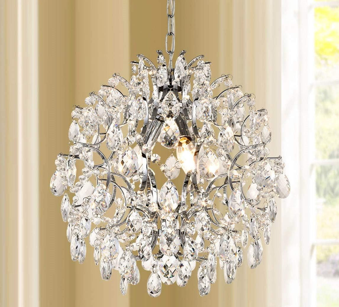 Gold Modern Pendant Chandelier Crystal Raindrop Lighting Ceiling Light Fixture Lamp for Dining Room Bathroom Bedroom Livingroom Entryway 1 E26 Bulbs Required D13 in X H16 In