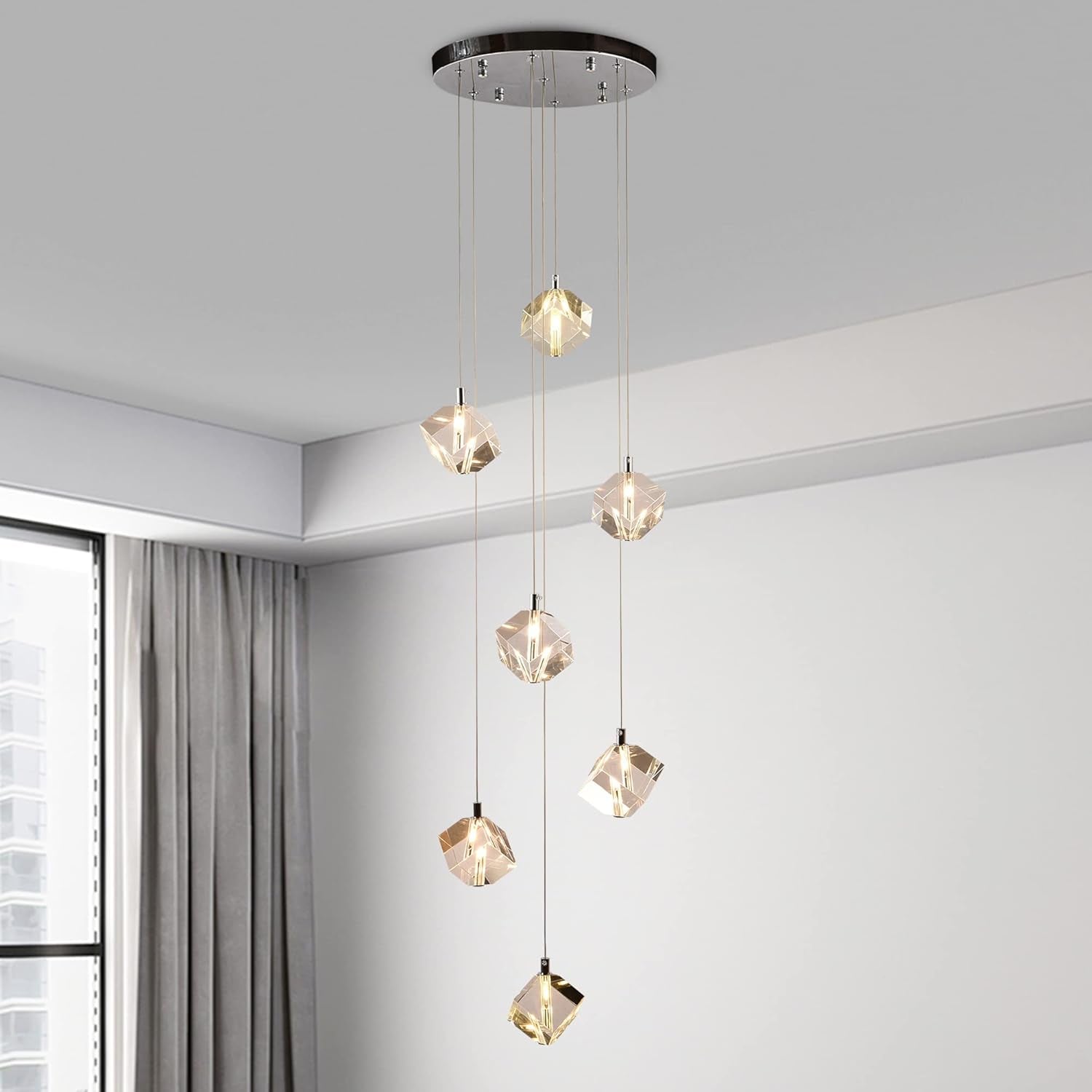 Cube Crystal Raindrop Chandelier 42" Chrome 14L