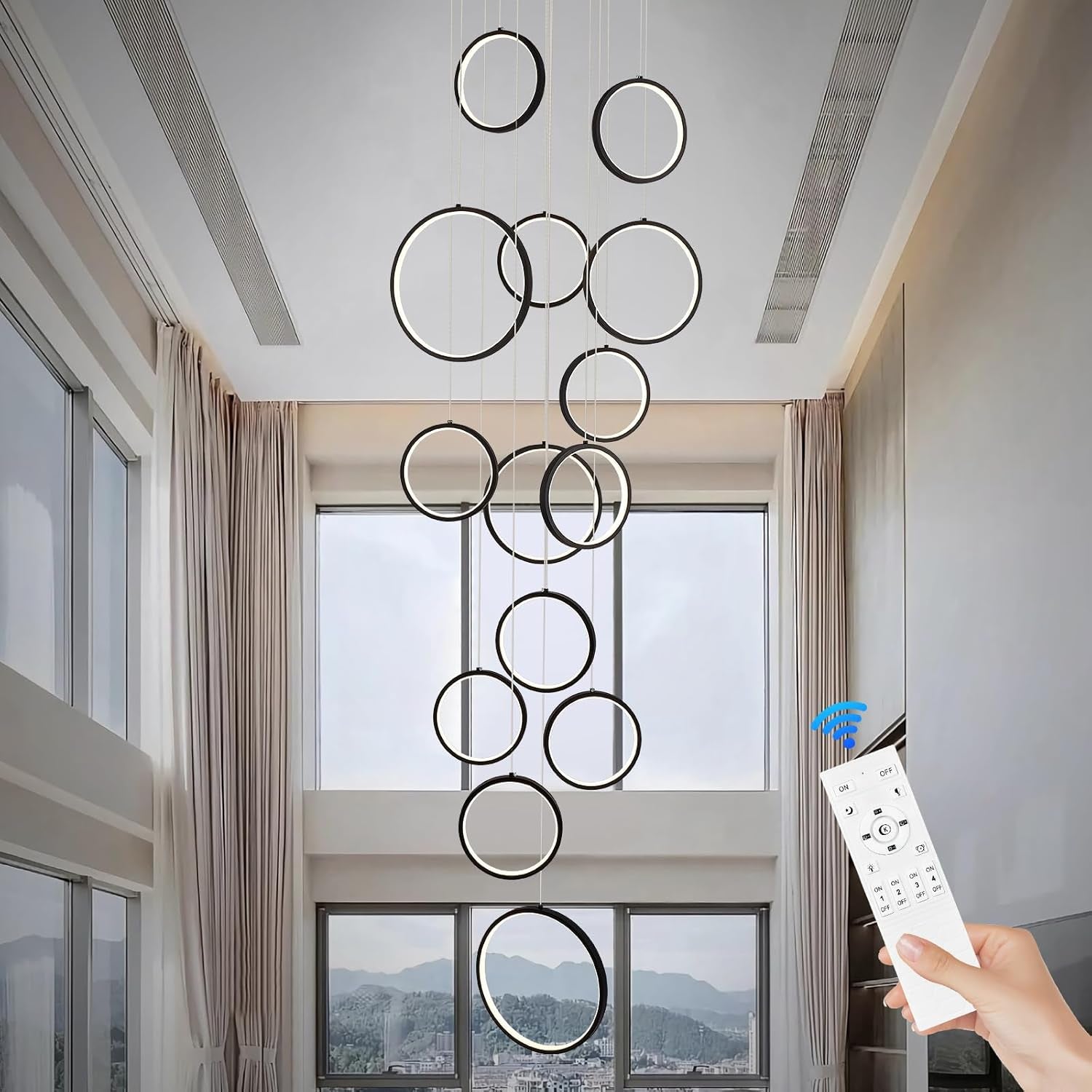 20-Ring Modern LED Gold Foyer Chandelier