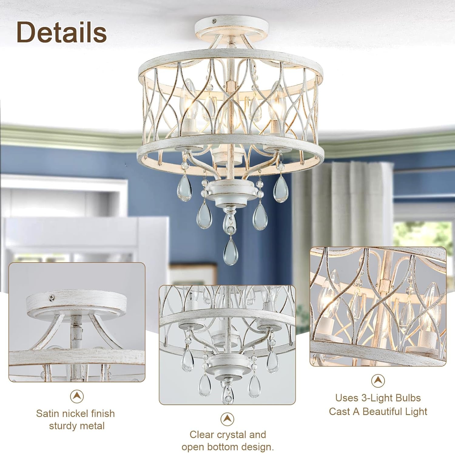 Farmhouse Rustic Crystal Ceiling Light