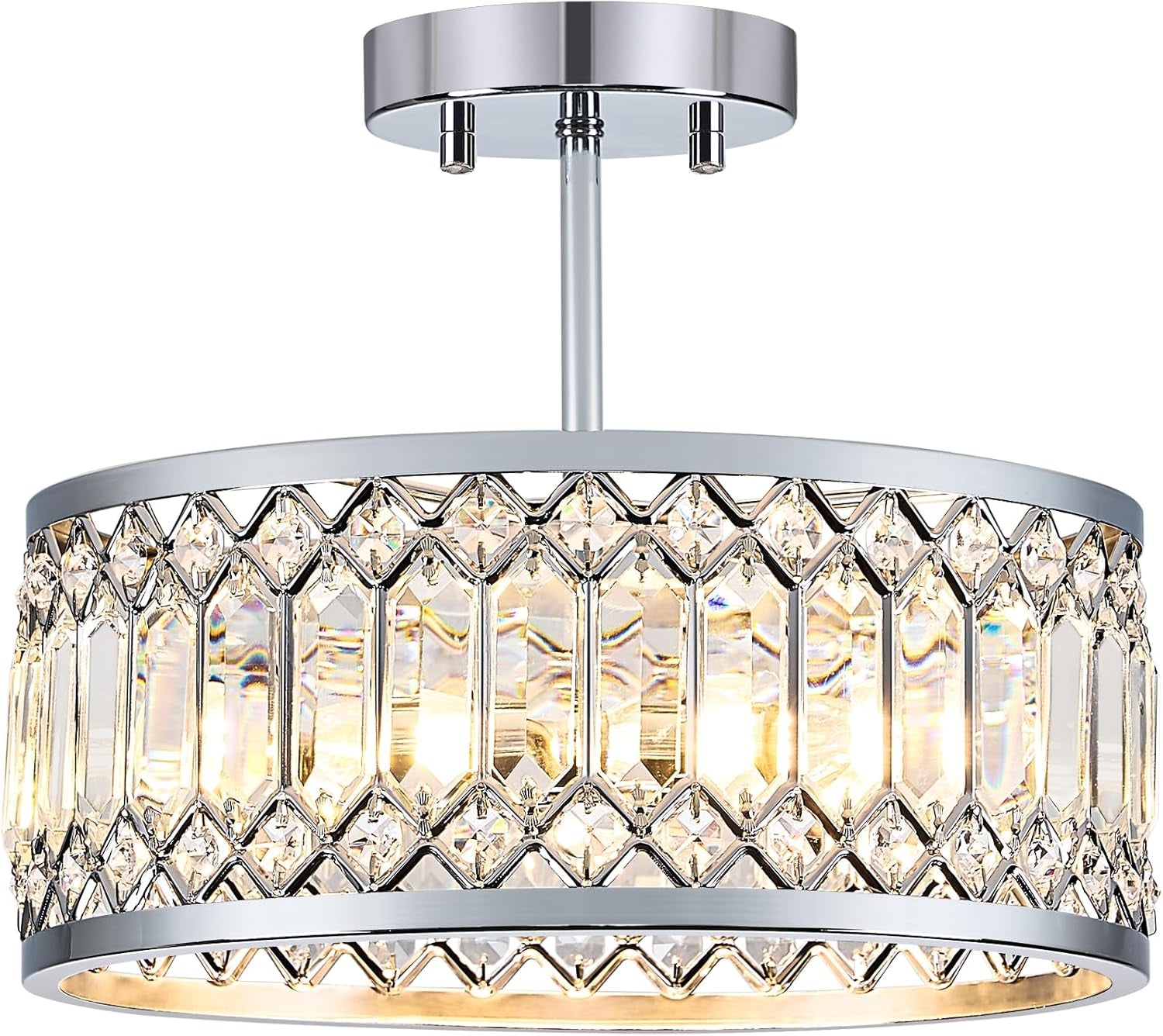 Crystal Black Ceiling Light, Modern Semi Flush Mount Ceiling Lighting Fixture, round Hallway Lighting Fixtures Chandelier for Kitchen Entryway Bedroom Dining Room, 3-Light, 12.2 Inch