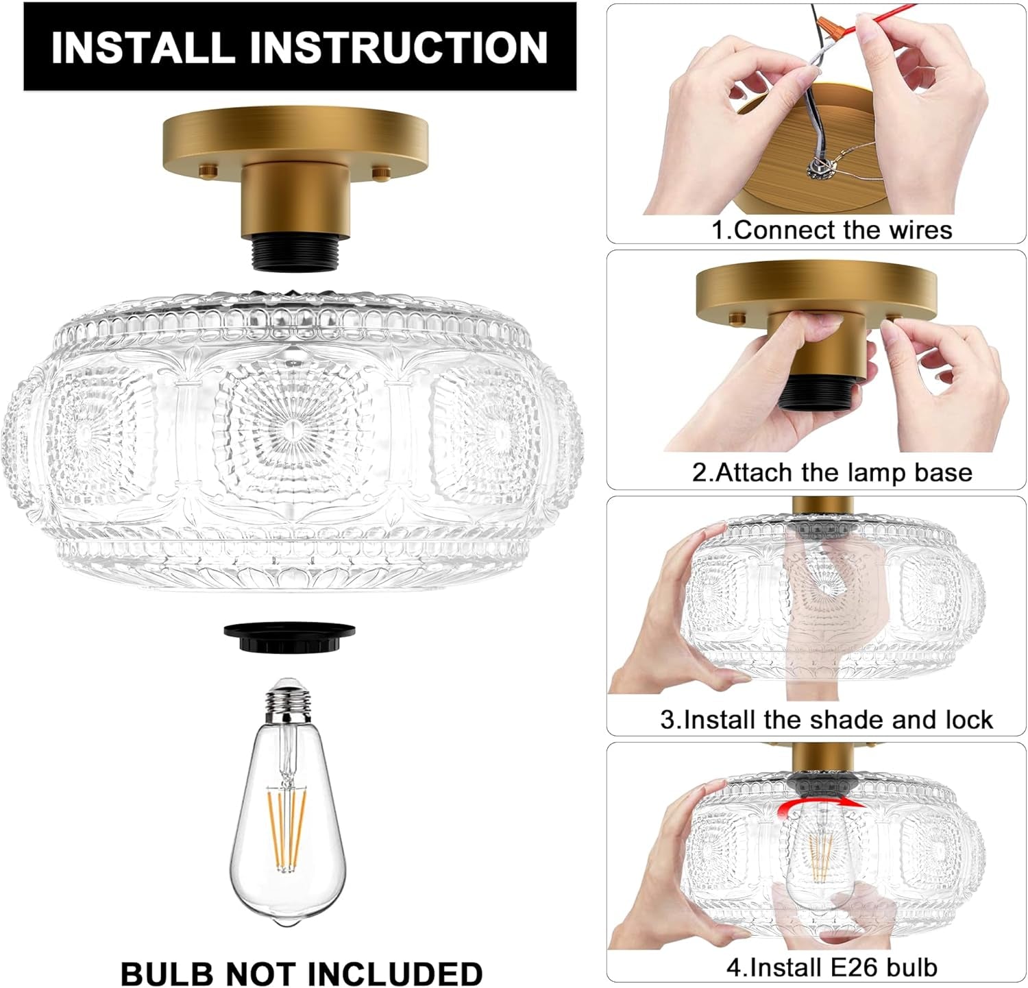 Gold Semi Flush Mount Light – Vintage Glass