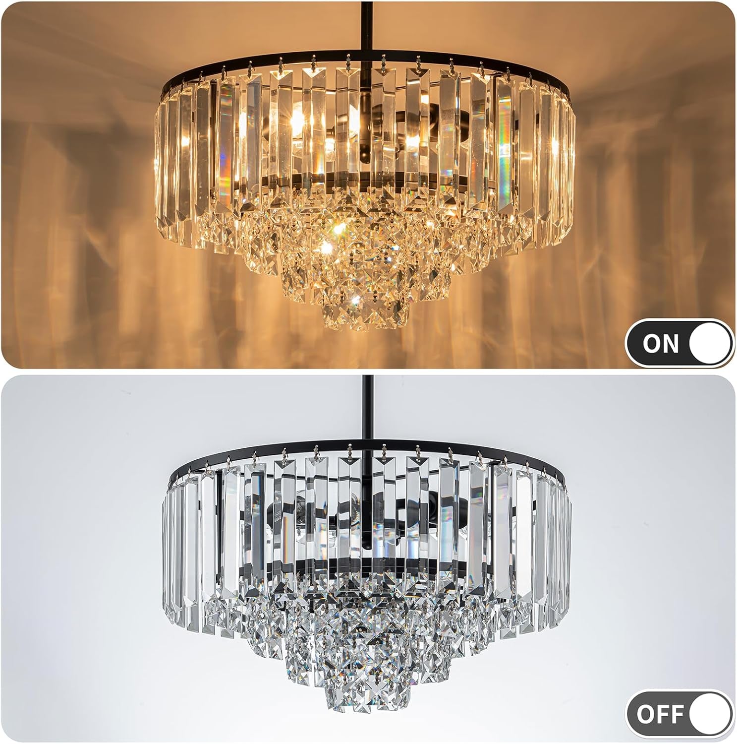 3-Light Modern Black K9 Crystal Chandelier – 5-Tier Round Pendant