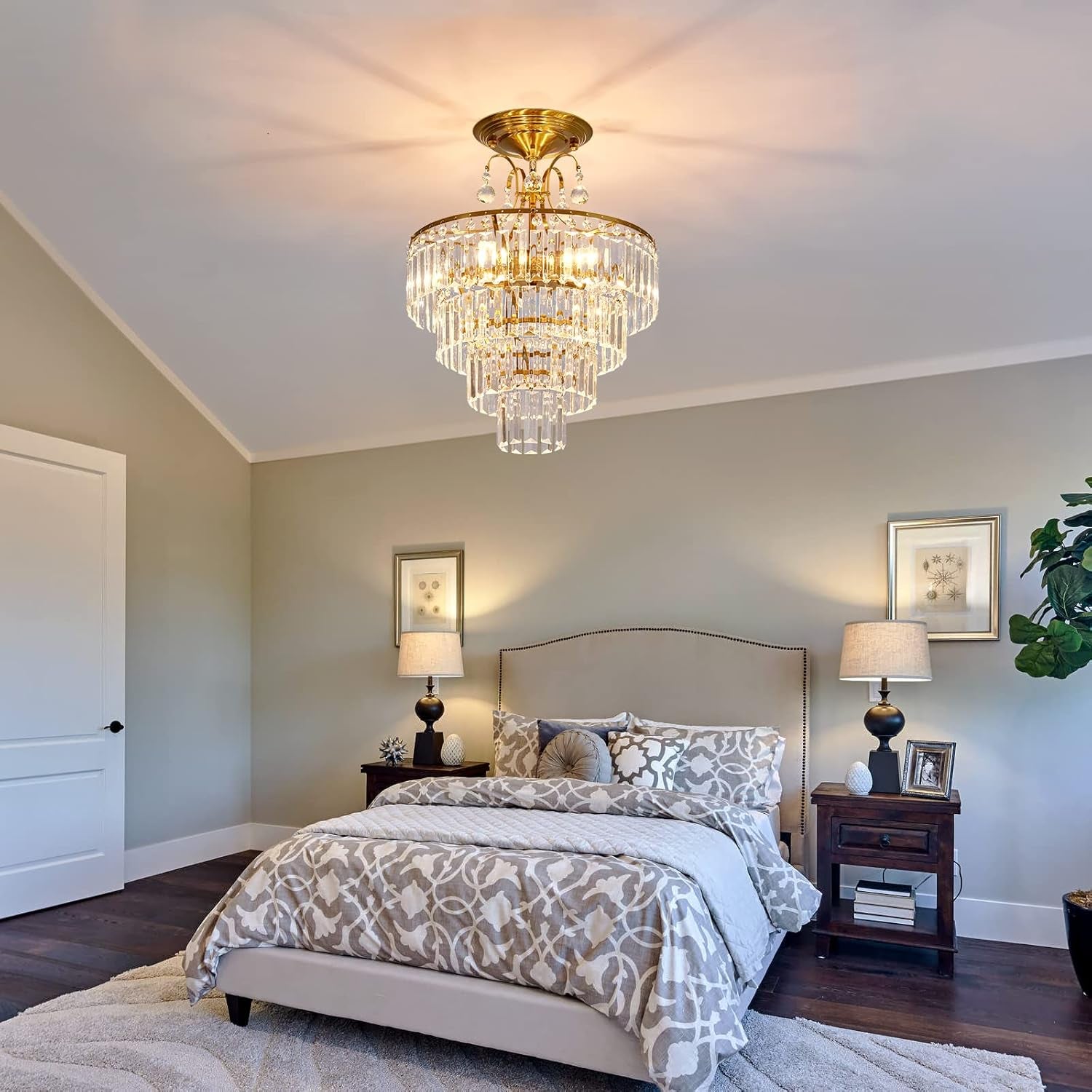 5-Light Gold Crystal Chandelier Fixture