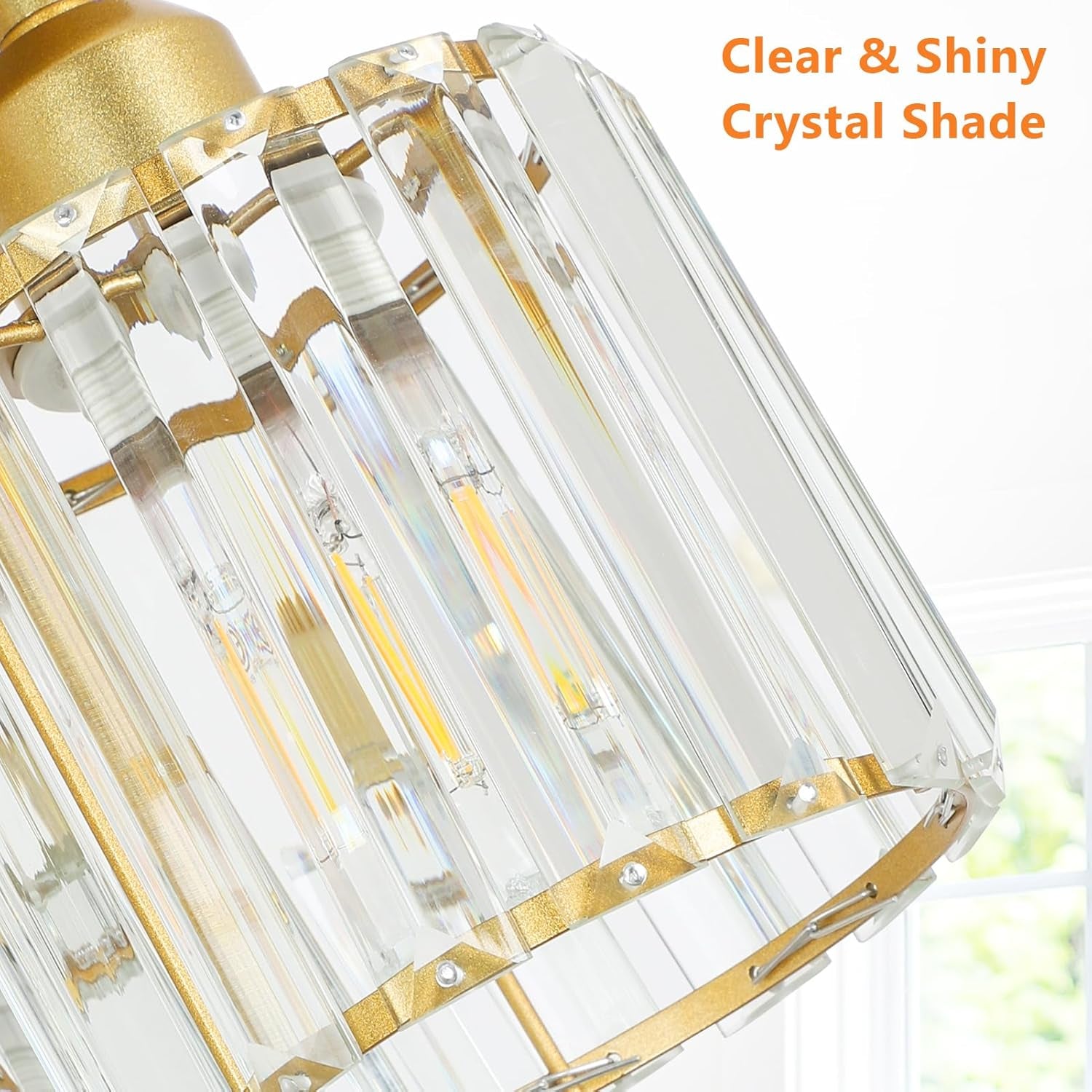 3-Light Modern Crystal Semi Flush Mount Ceiling Light – Gold Finish