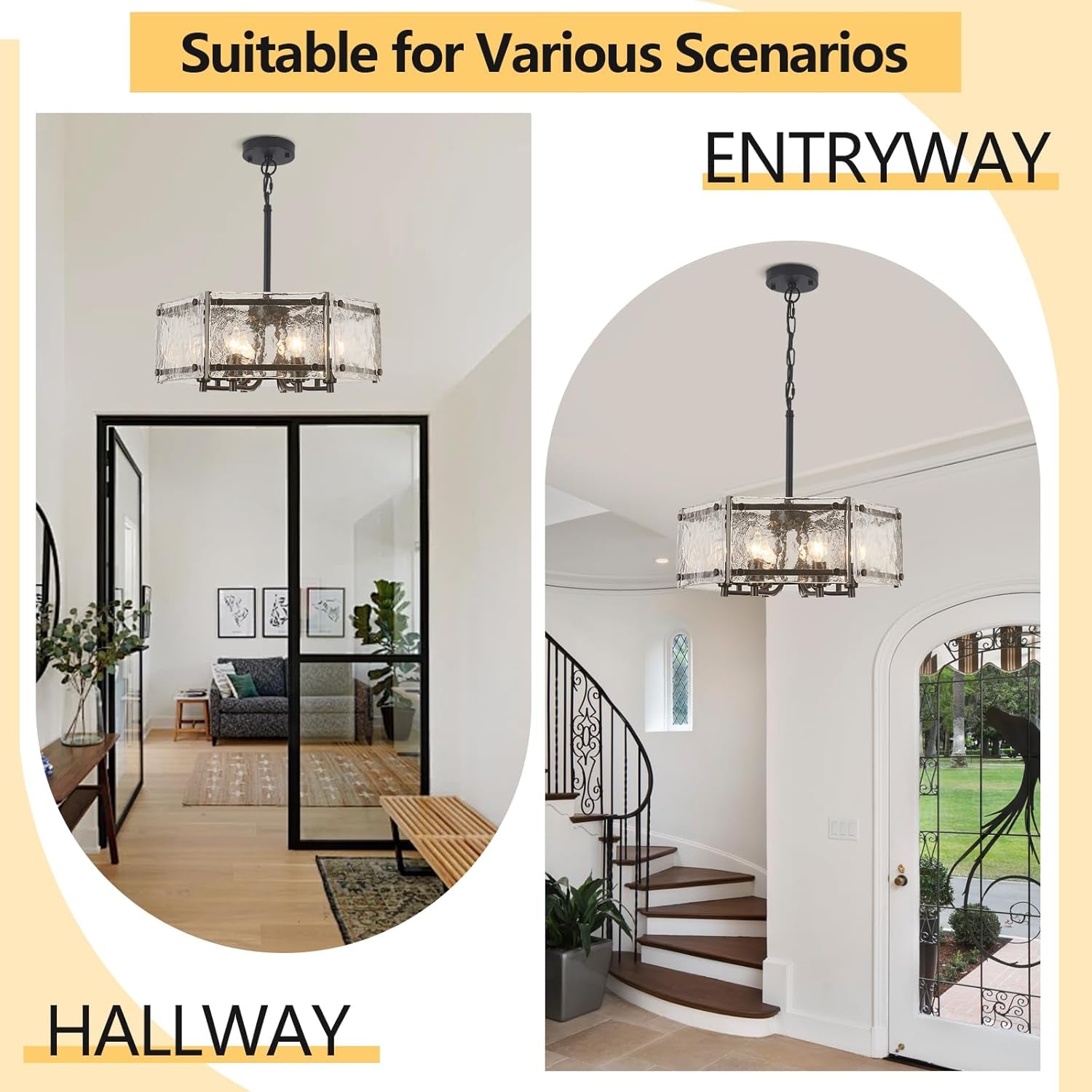 18.7" 6-Light Modern Black Glass Drum Chandelier