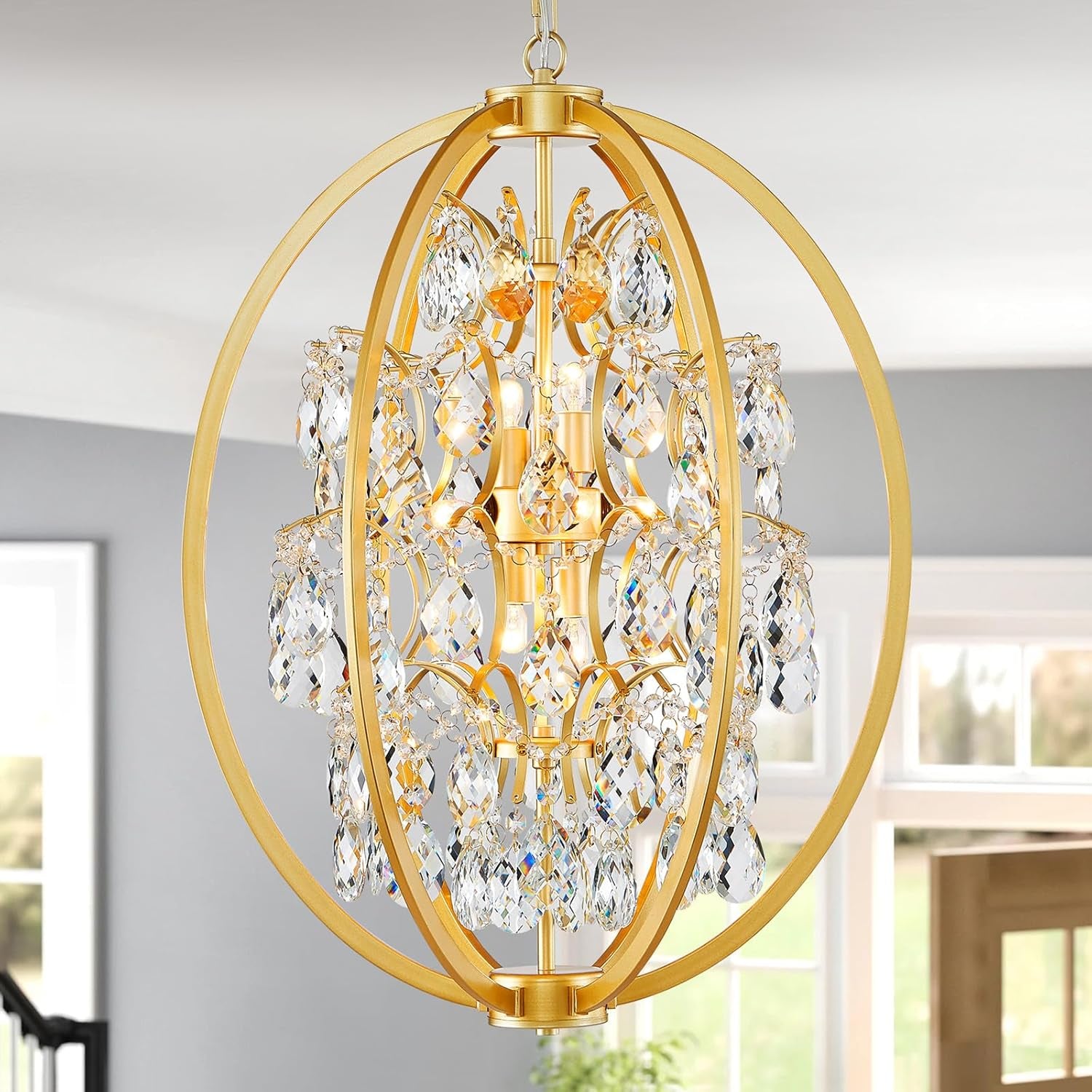 Gold Crystal Flush Mount Chandelier