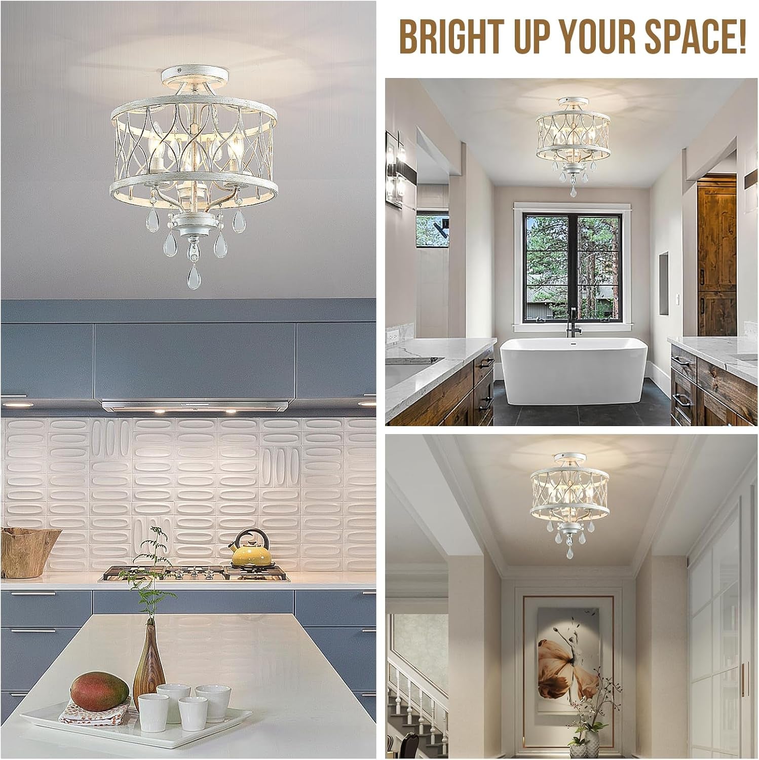Farmhouse Rustic Crystal Ceiling Light