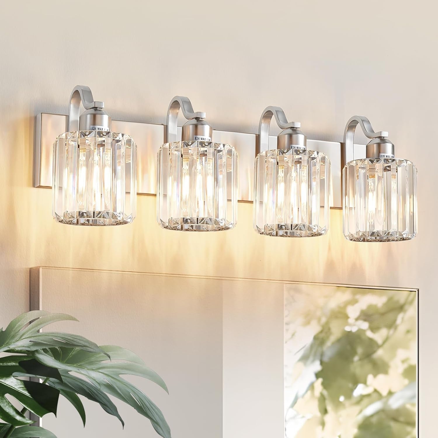 6-Light Brushed Nickel Crystal Bathroom Vanity Light