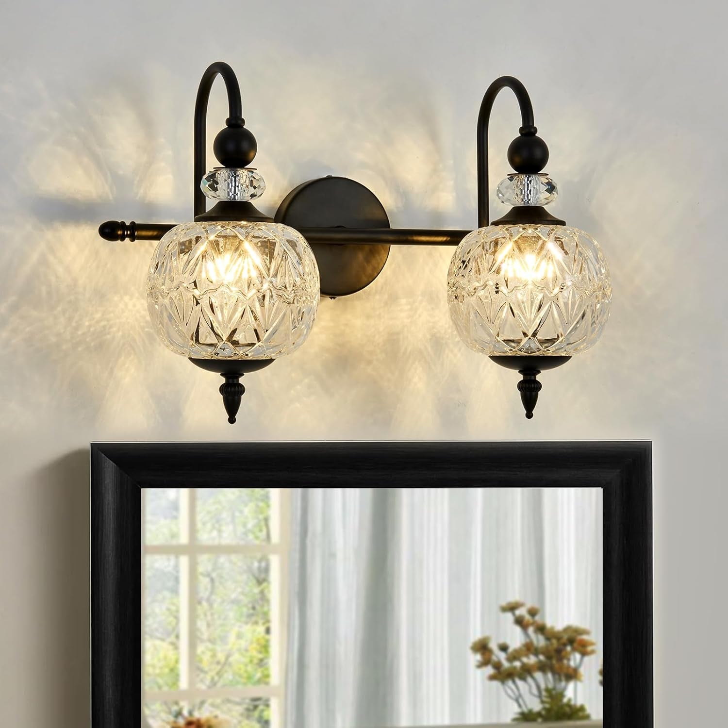 2-Light Gold Vintage Glass Globe Bathroom Vanity Light
