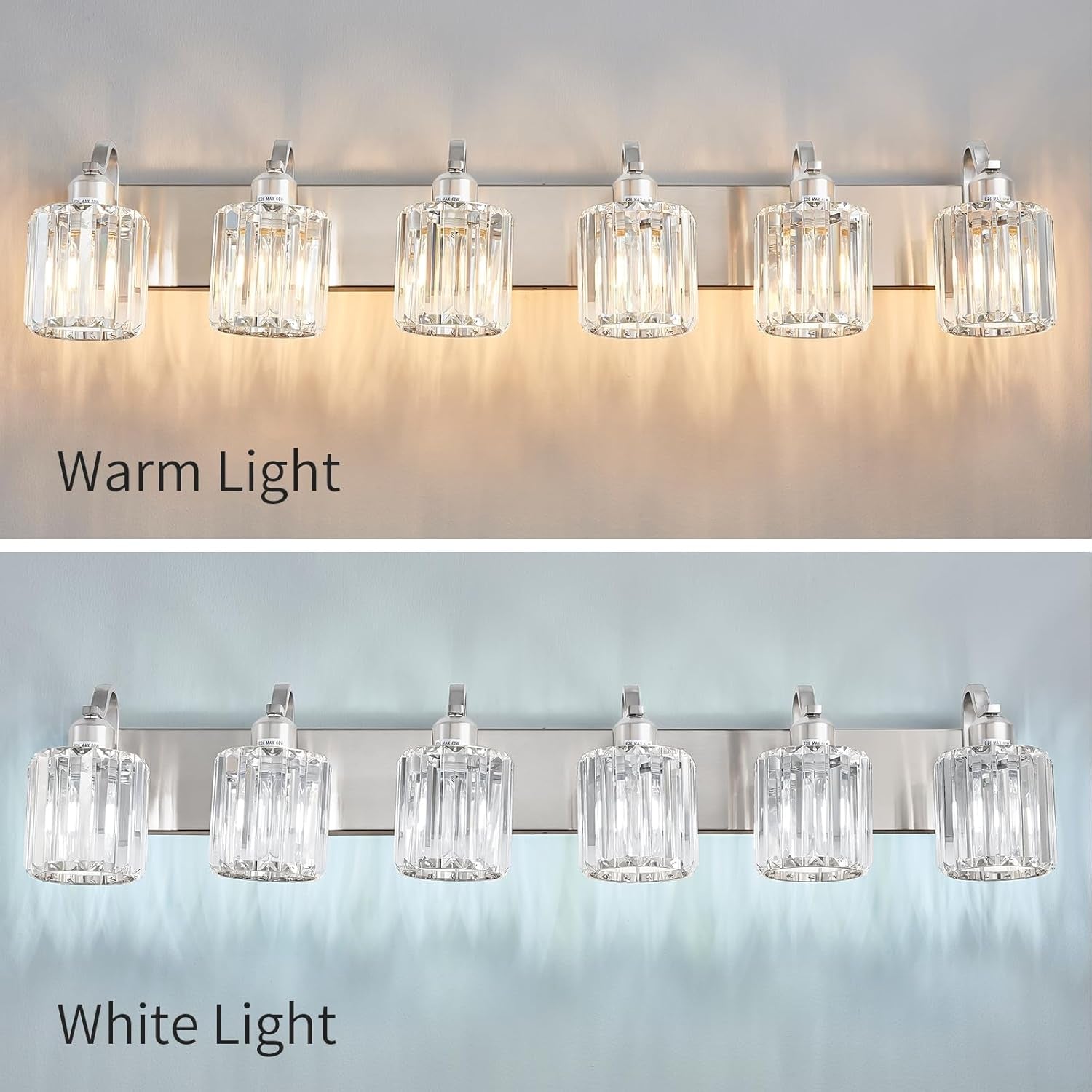6-Light Brushed Nickel Crystal Bathroom Vanity Light