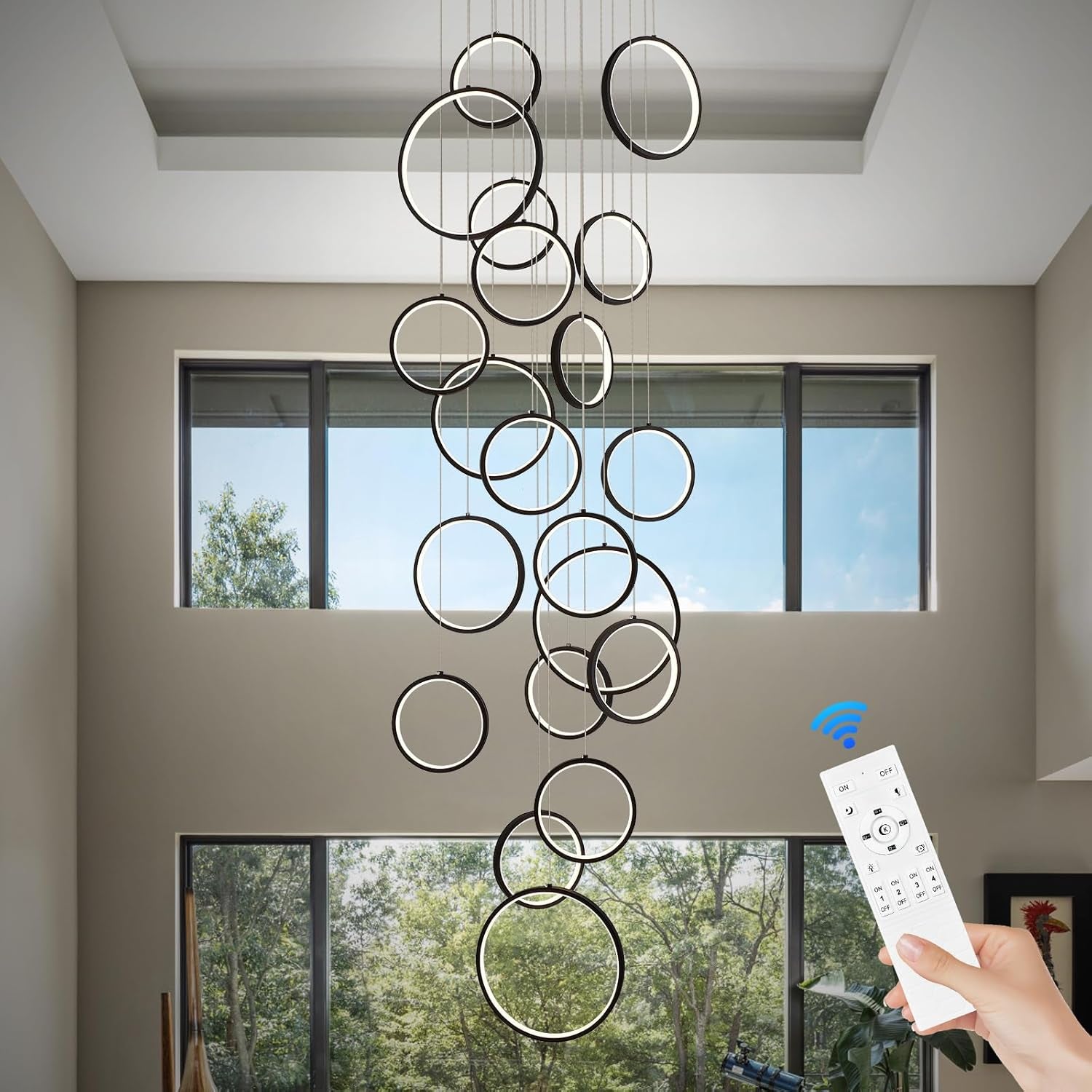 20-Ring Modern LED Gold Foyer Chandelier