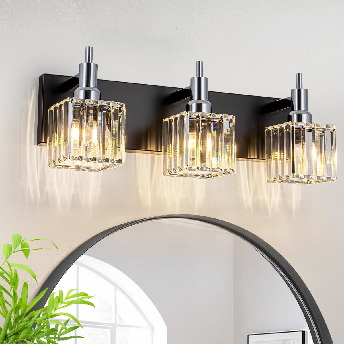 Gold Modern 3-Light Crystal Bathroom Vanity Light