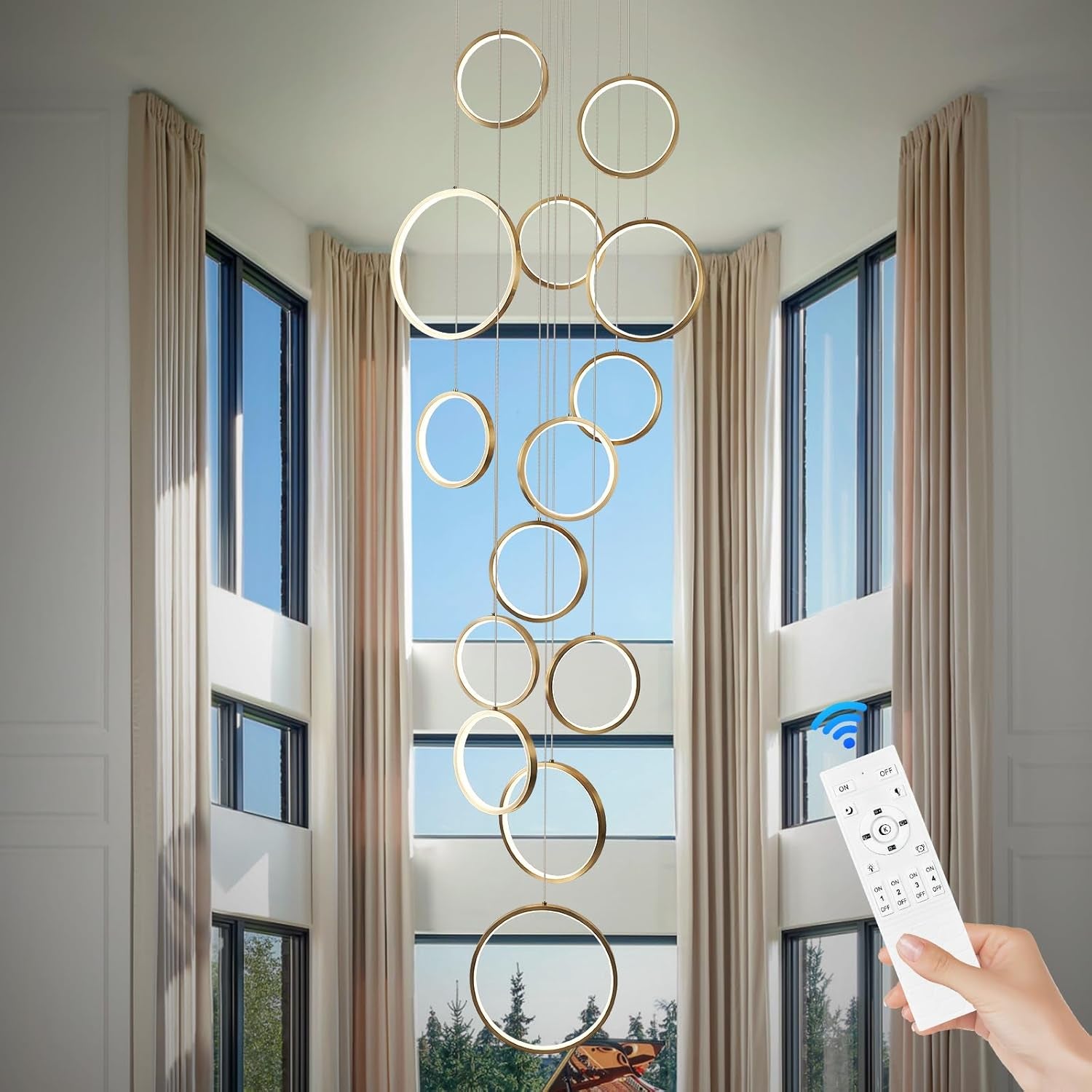 20-Ring Modern LED Gold Foyer Chandelier