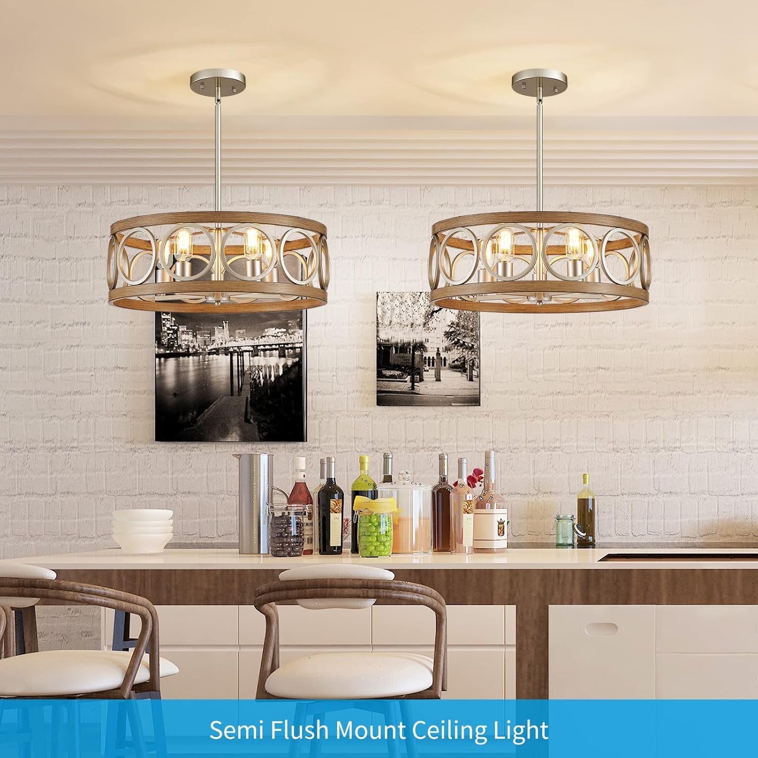 Rustic Nickel Drum Chandelier 5-Light