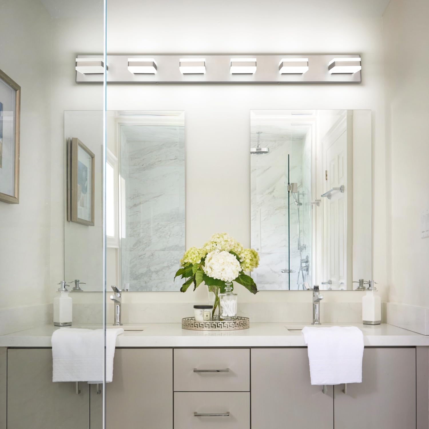 6-Light Brushed Nickel LED Bathroom Vanity Light