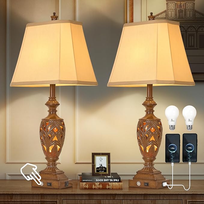 29.5" Touch Table Lamps Set – USB, 3-Way Dim