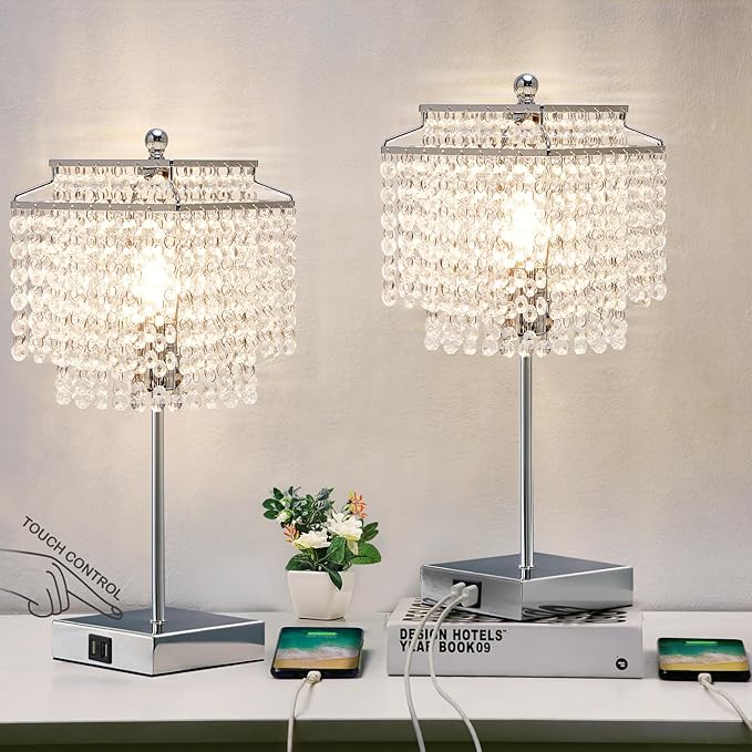 Crystal Touch Lamp – Gold, USB, 3-Way Dimmer