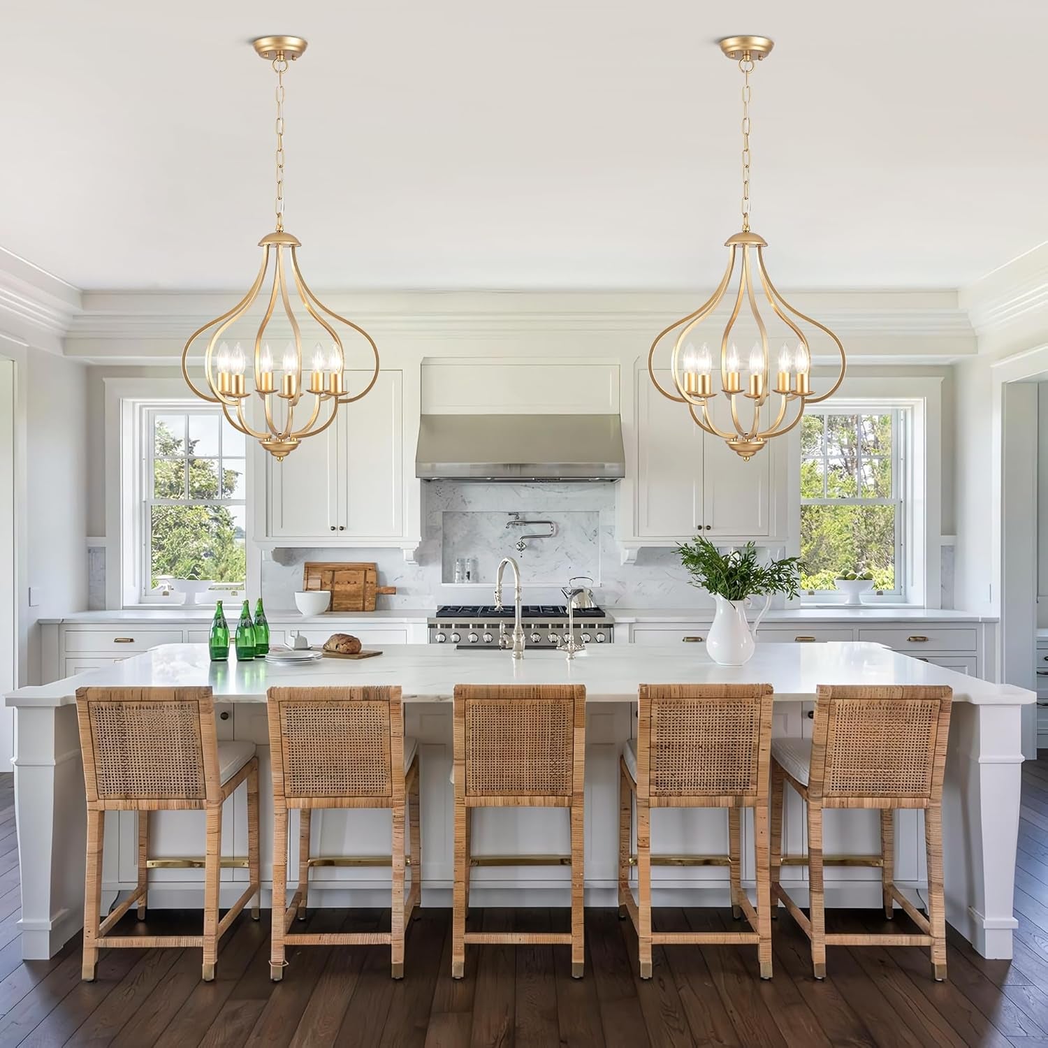 6-Light Gold Farmhouse Chandelier – Vintage Pendant Fixture