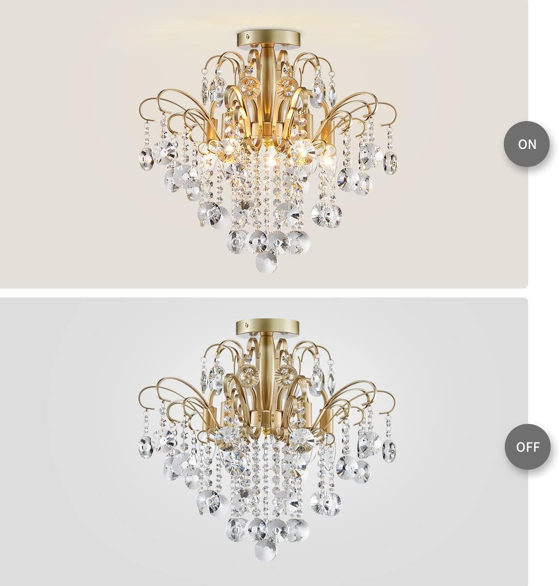 Gold Crystal Flush Mount Chandelier