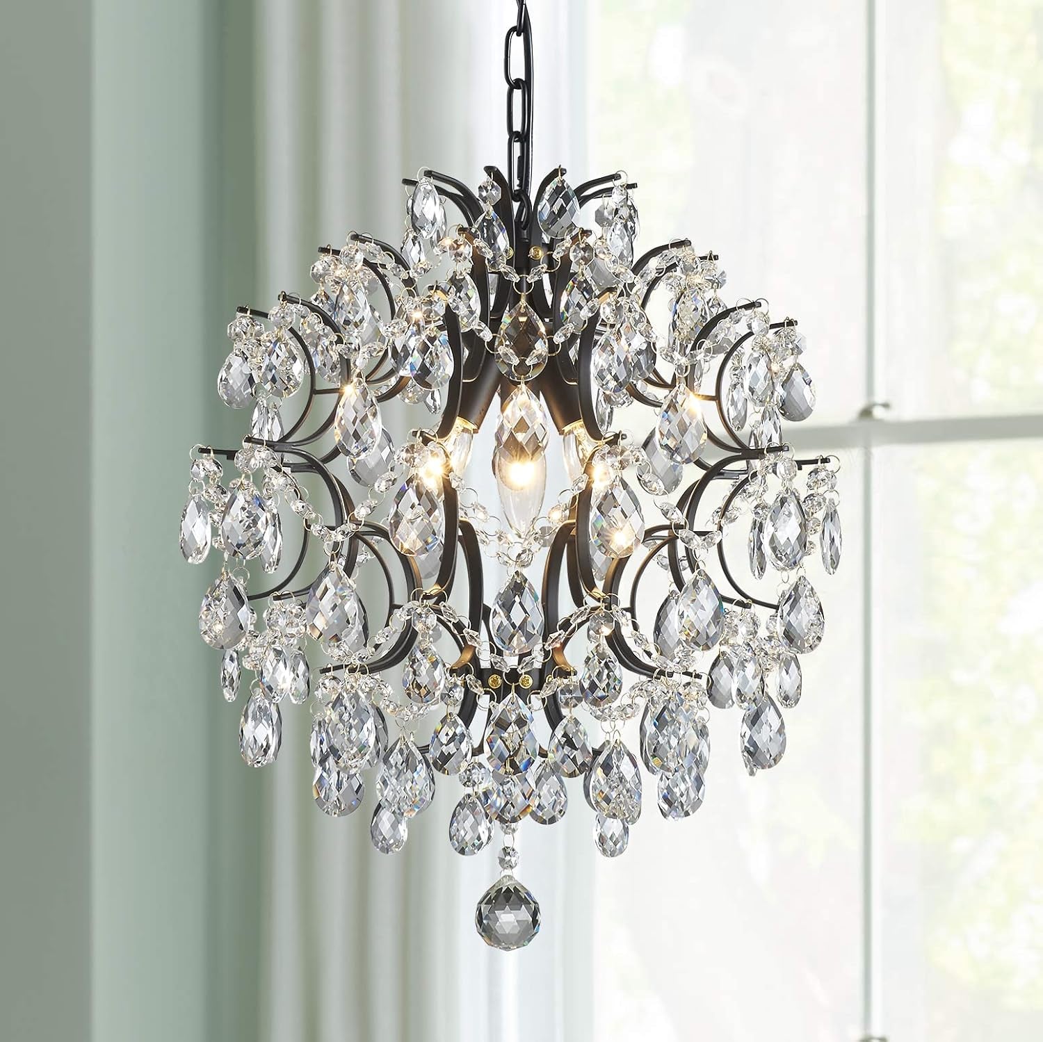Gold Modern Pendant Chandelier Crystal Raindrop Lighting Ceiling Light Fixture Lamp for Dining Room Bathroom Bedroom Livingroom Entryway 1 E26 Bulbs Required D13 in X H16 In