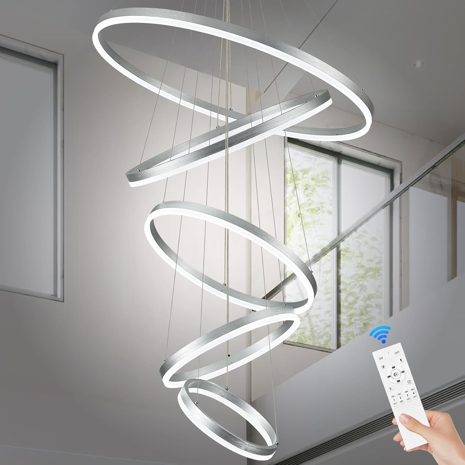 9-Ring Modern LED Dimmable Foyer Chandelier