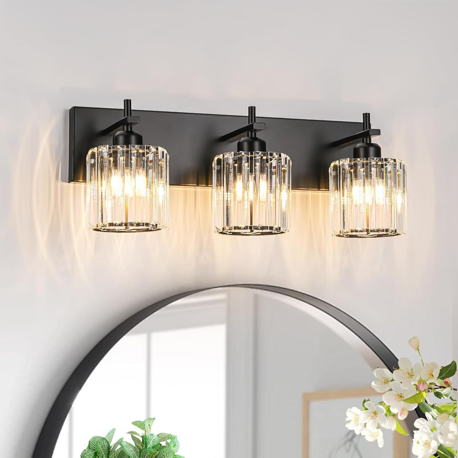 Gold Modern 3-Light Crystal Bathroom Vanity Light