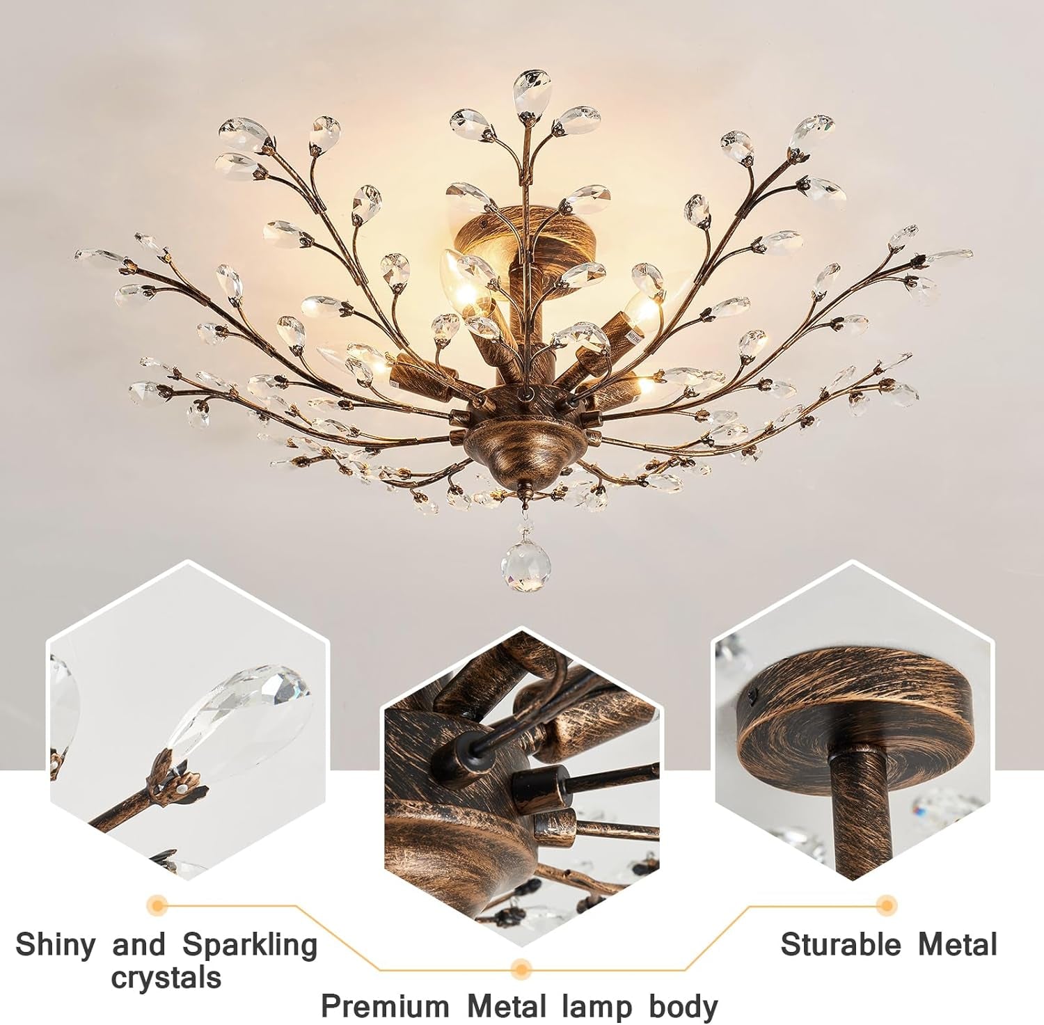 5-Light Bronze Vintage Crystal Chandelier