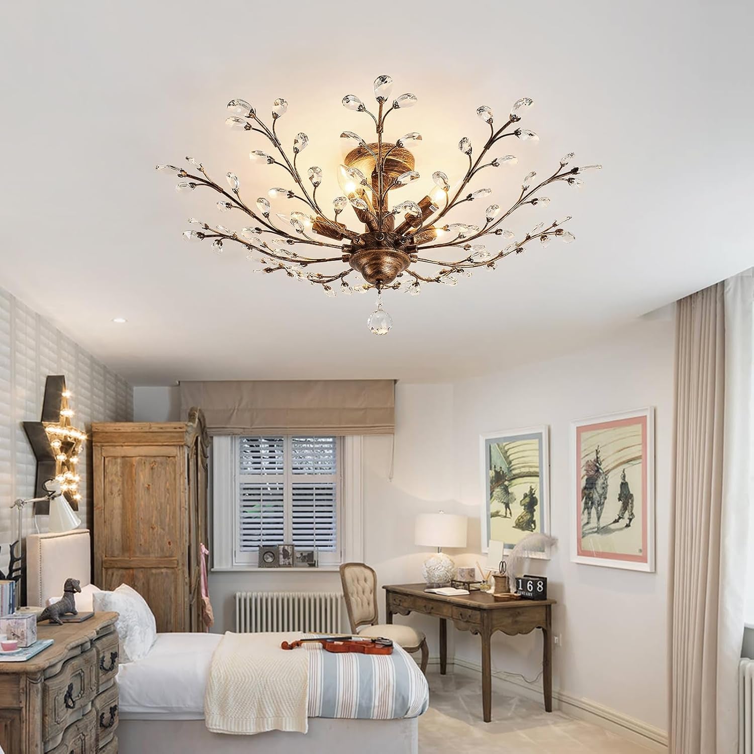 5-Light Bronze Vintage Crystal Chandelier