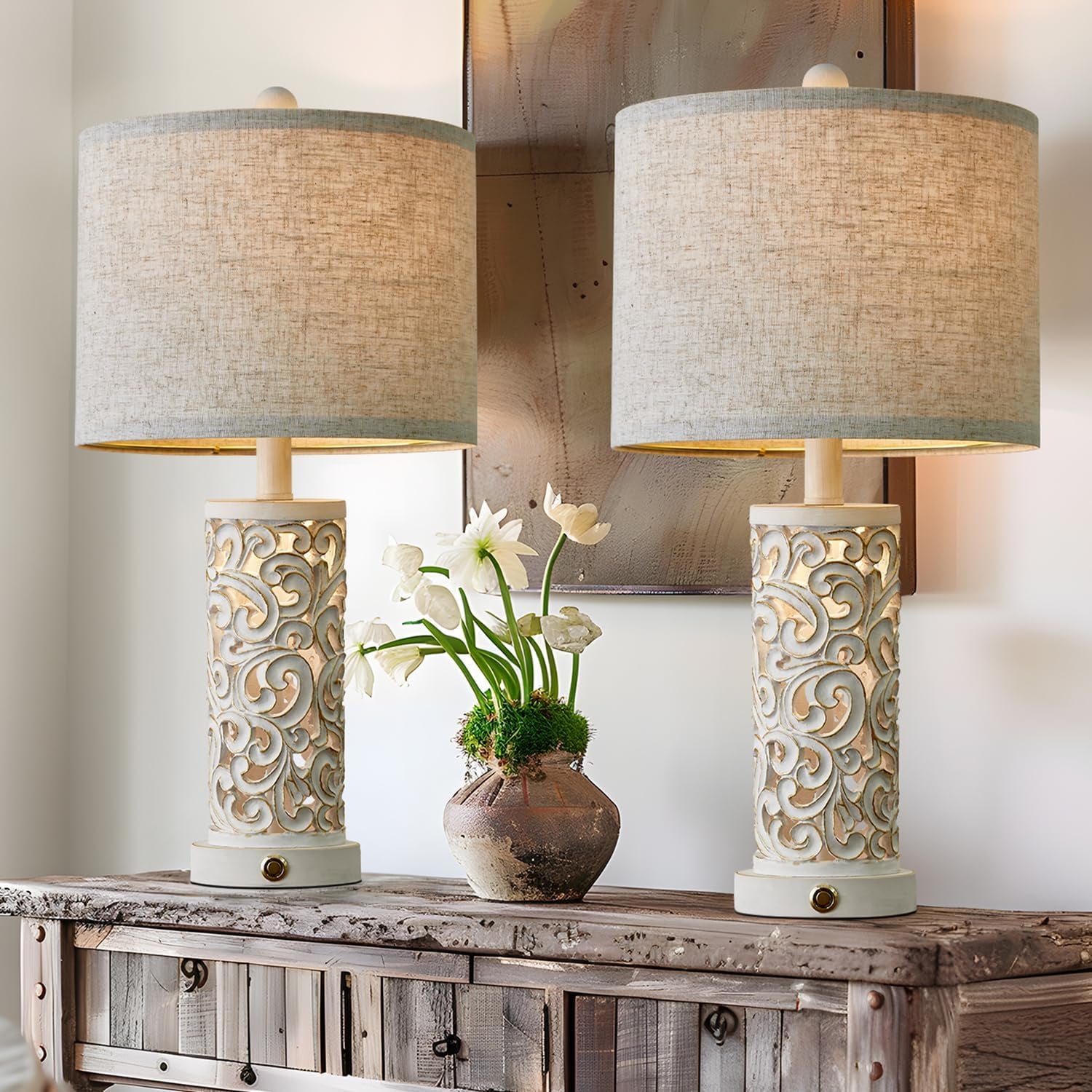 22” 3-Way USB Touch Table Lamp Set of 2
