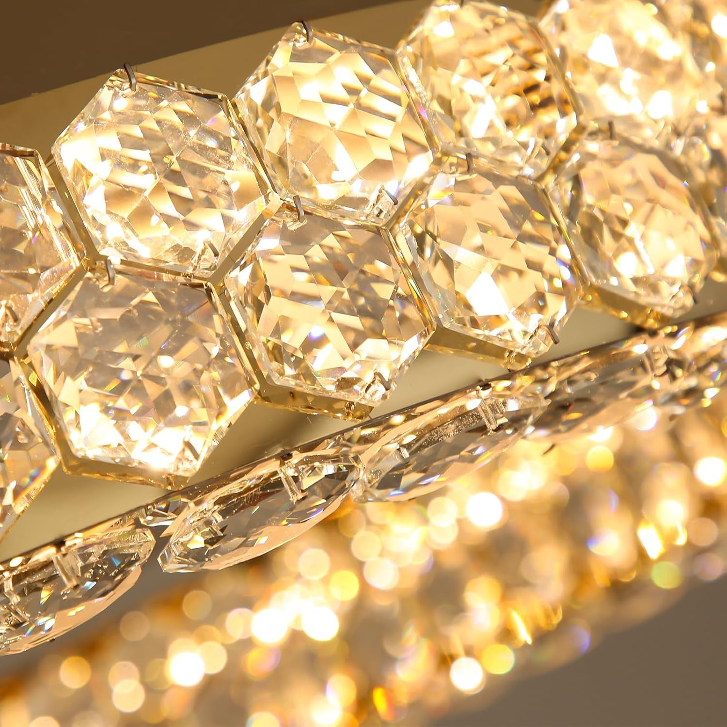 Modern 2-Ring Gold Crystal LED Chandelier