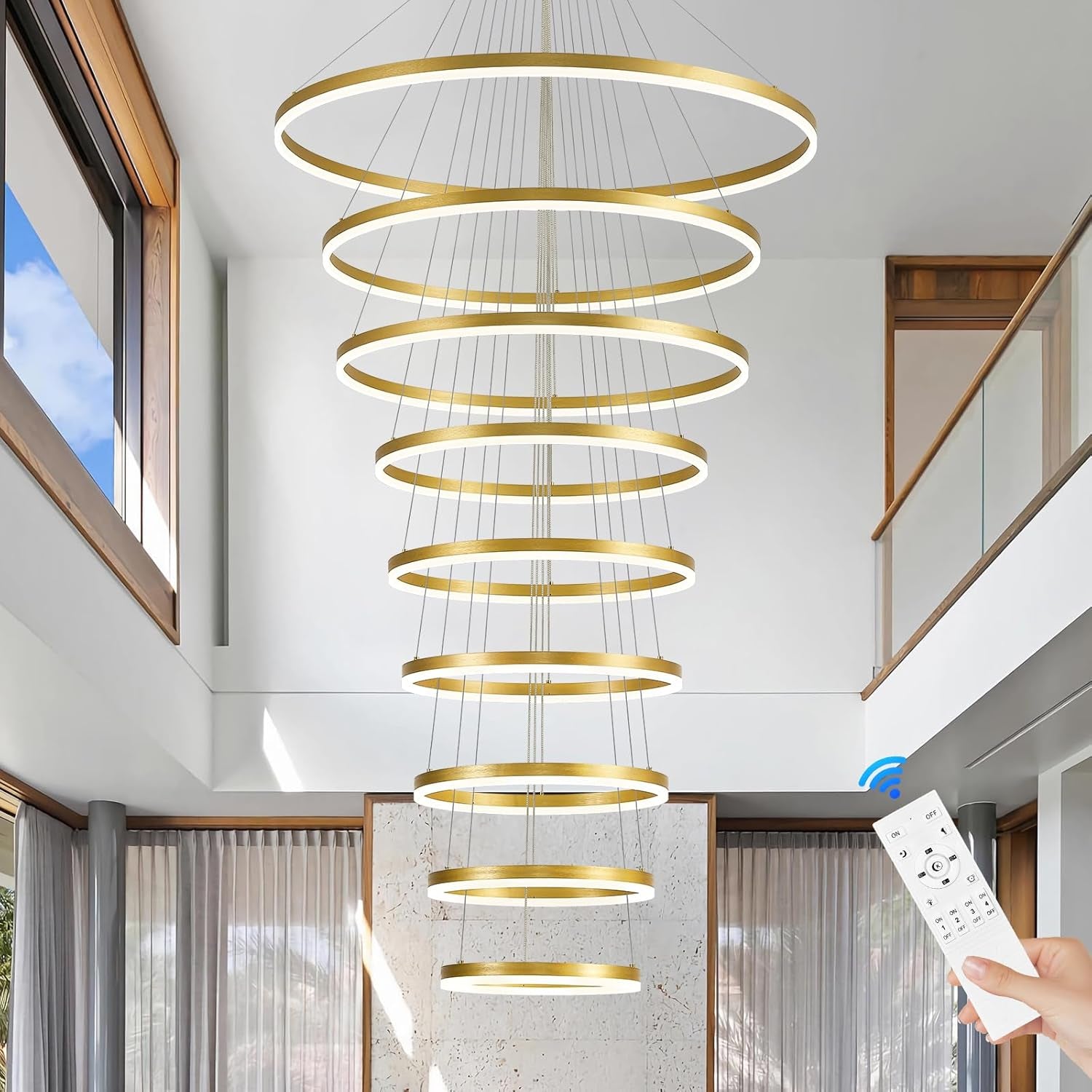 9-Ring Modern LED Dimmable Foyer Chandelier