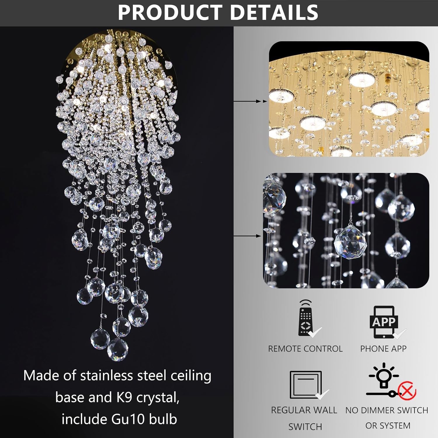 98" Gold Modern Crystal Raindrop Chandelier