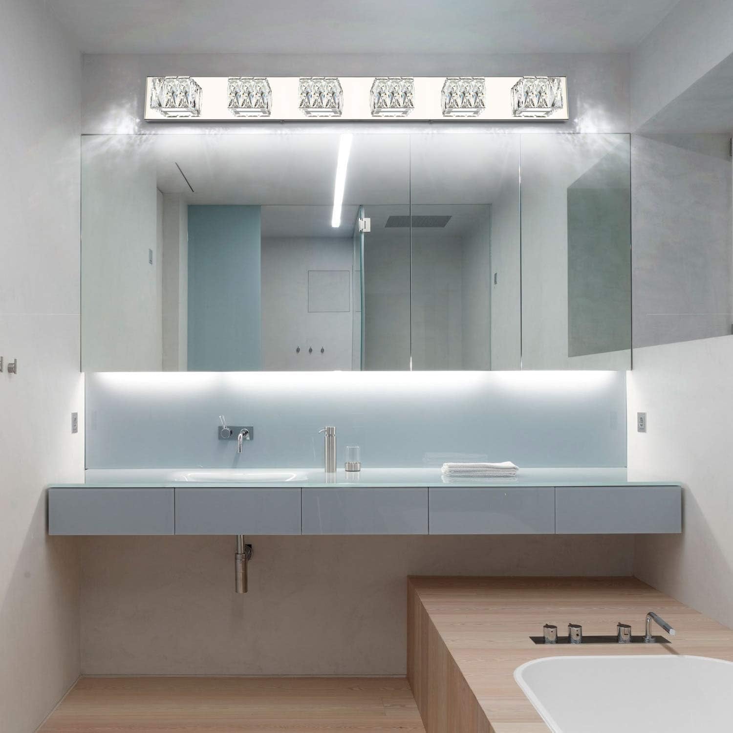 6-Light LED Chrome Crystal Bathroom Vanity Light