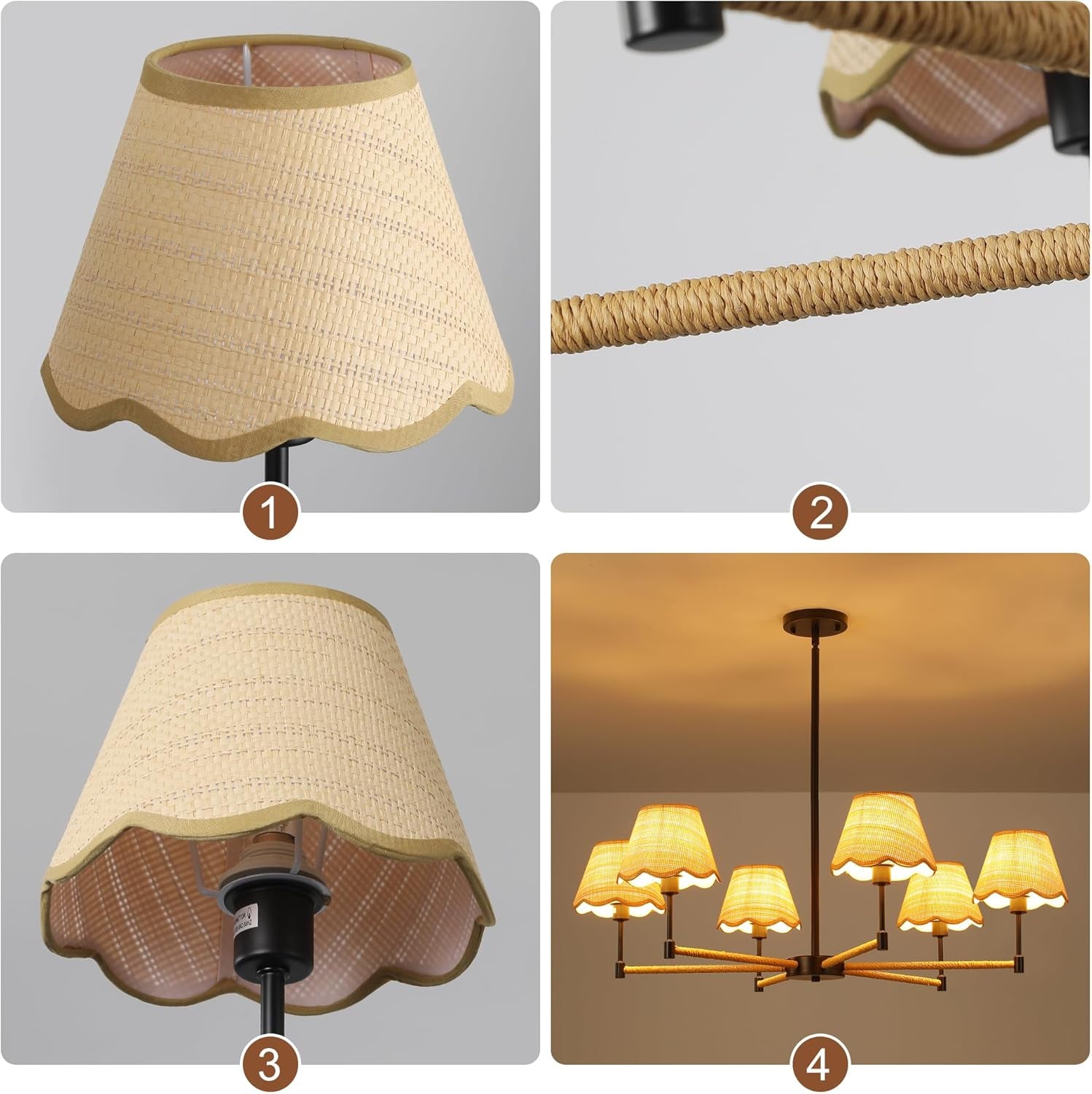 6-Light Boho Rattan Chandelier – Black Pendant