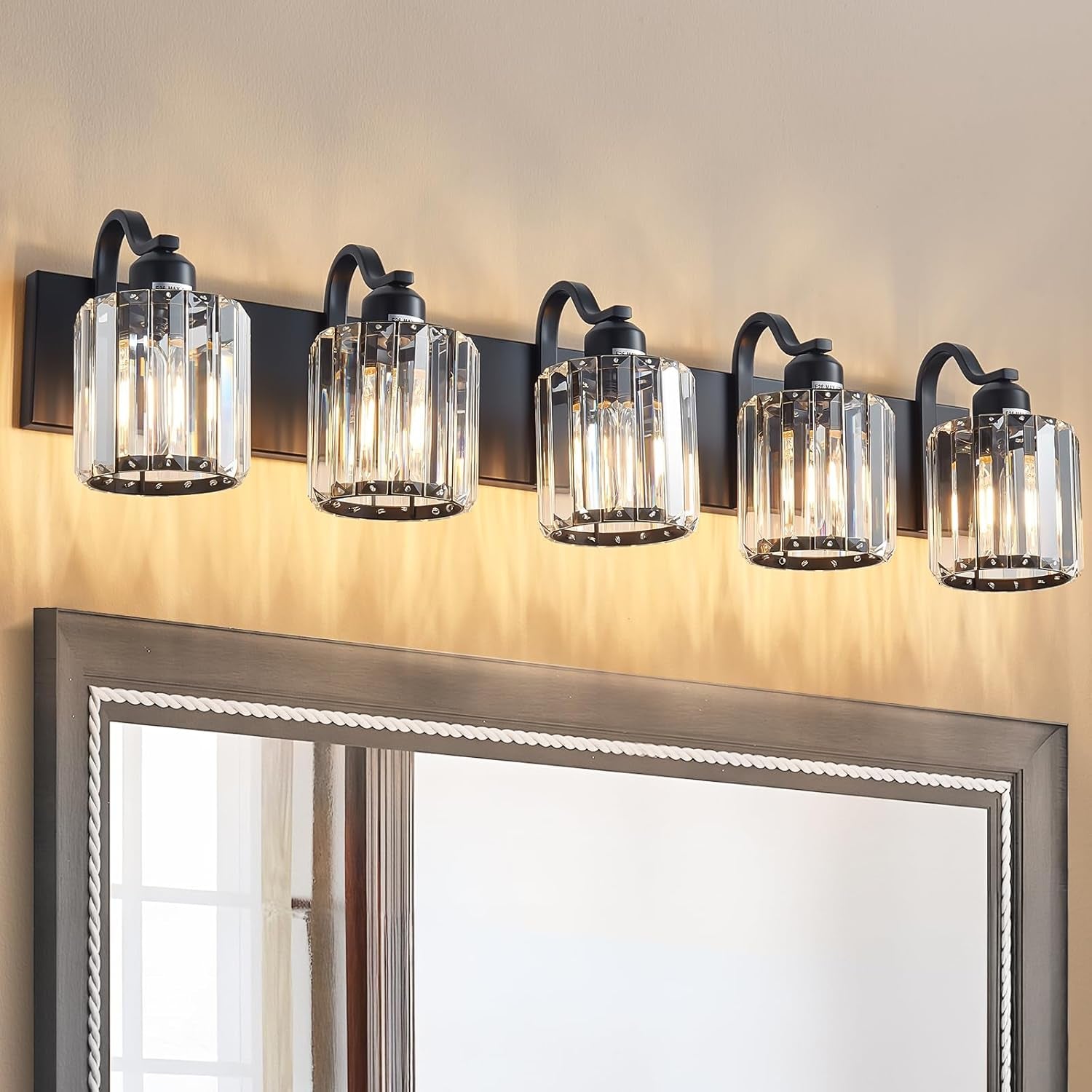 6-Light Brushed Nickel Crystal Bathroom Vanity Light