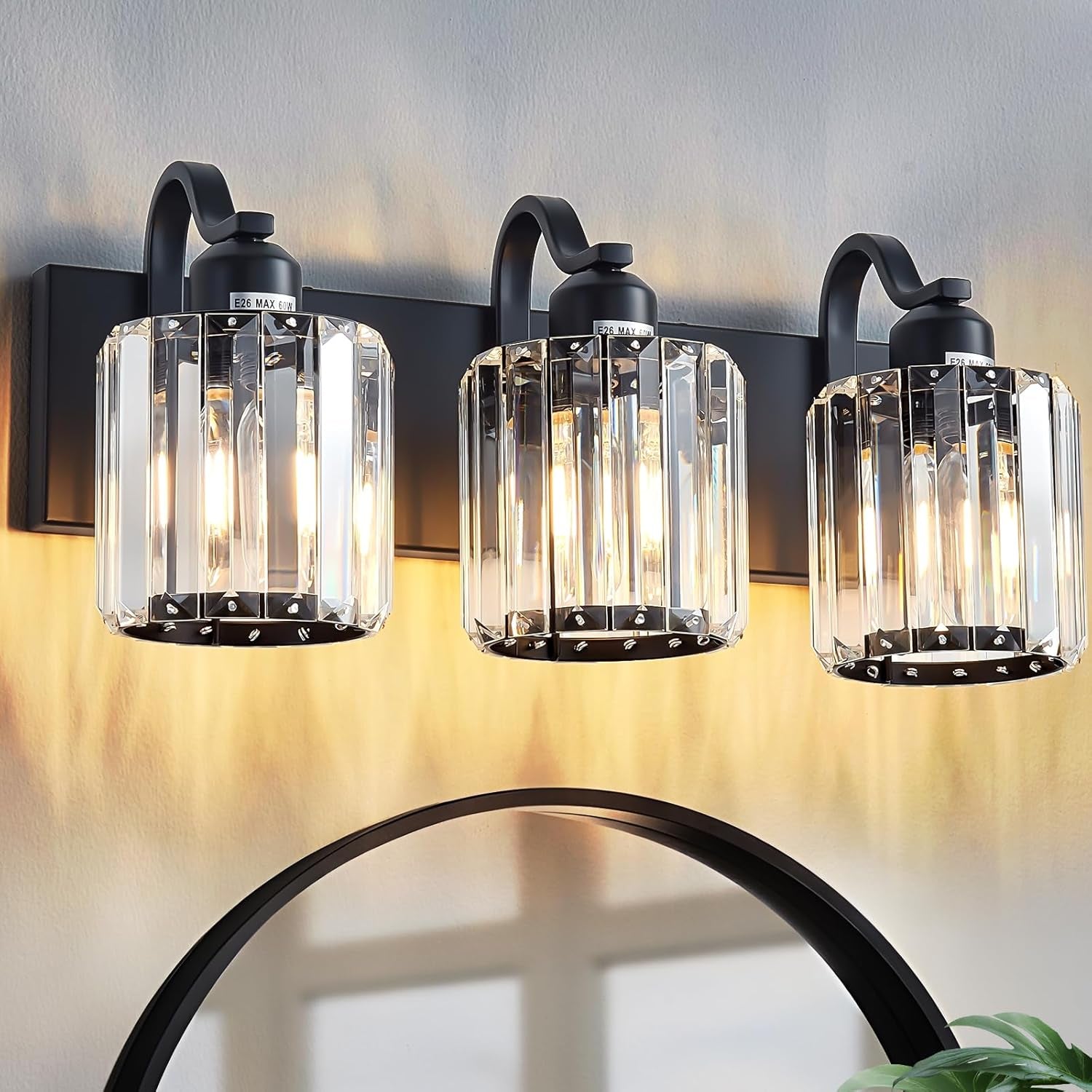 6-Light Brushed Nickel Crystal Bathroom Vanity Light