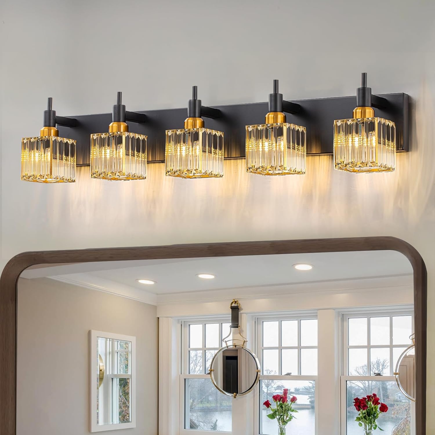 Gold Modern 3-Light Crystal Bathroom Vanity Light