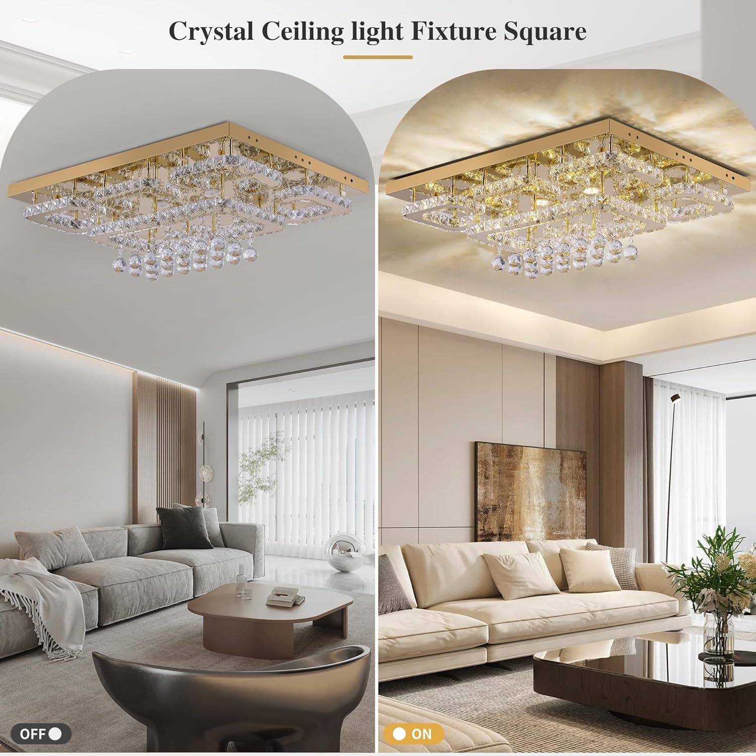 Gold 32" Rectangular Crystal LED Chandelier