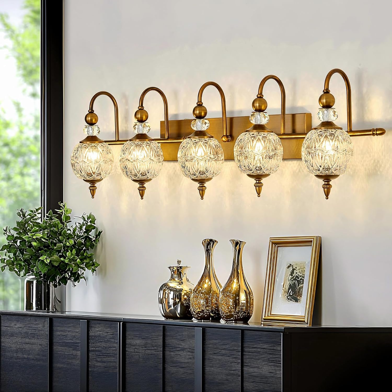 2-Light Gold Vintage Glass Globe Bathroom Vanity Light